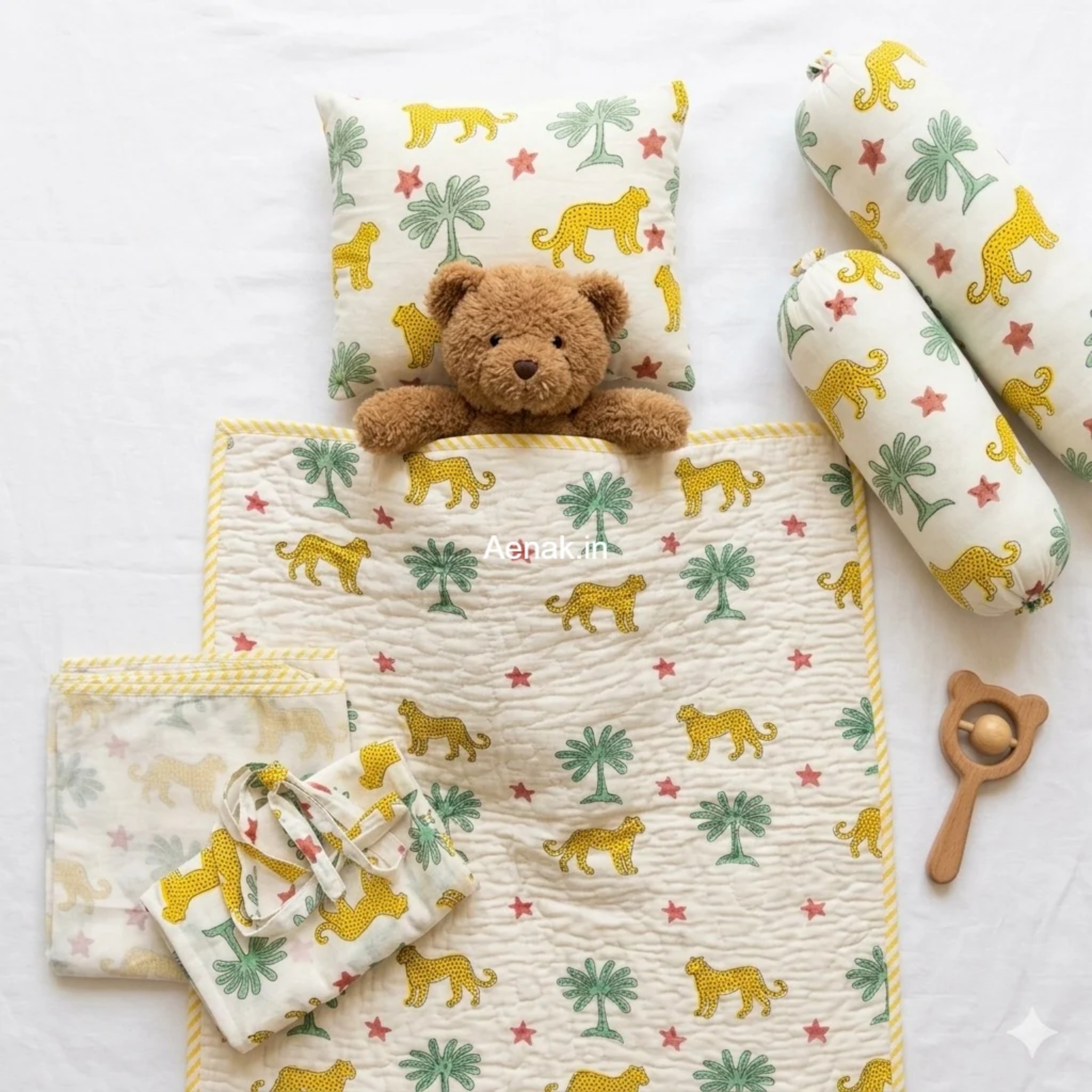 Yellow Cheetah Elephants Handcrafted Newborn Baby Kit Set by Aenak Studios | Tooffi