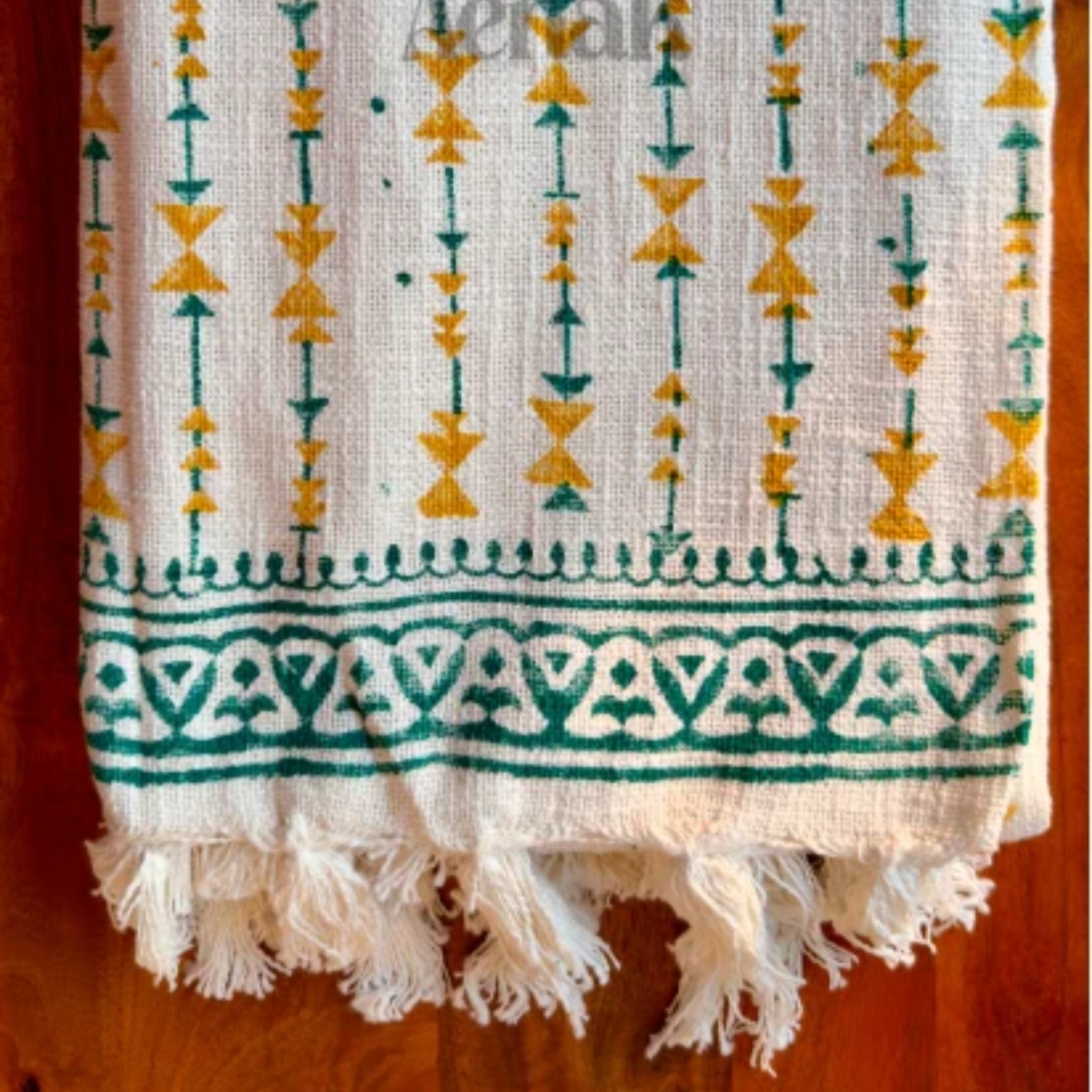 Handblock Jute Cotton Dhurrie — Yellow by Aenak Studios | Tooffi