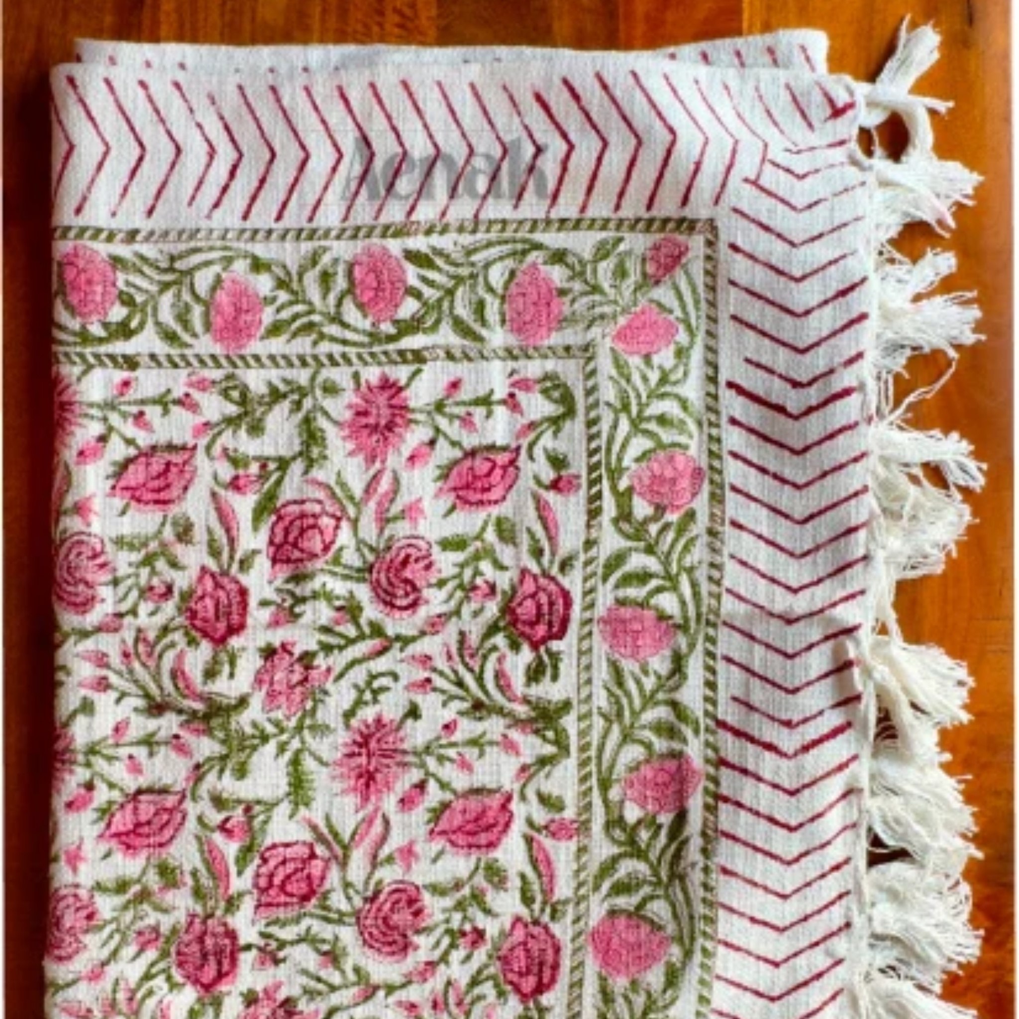 Handblock Jute Cotton Dhurrie — Pink by Aenak Studios | Tooffi