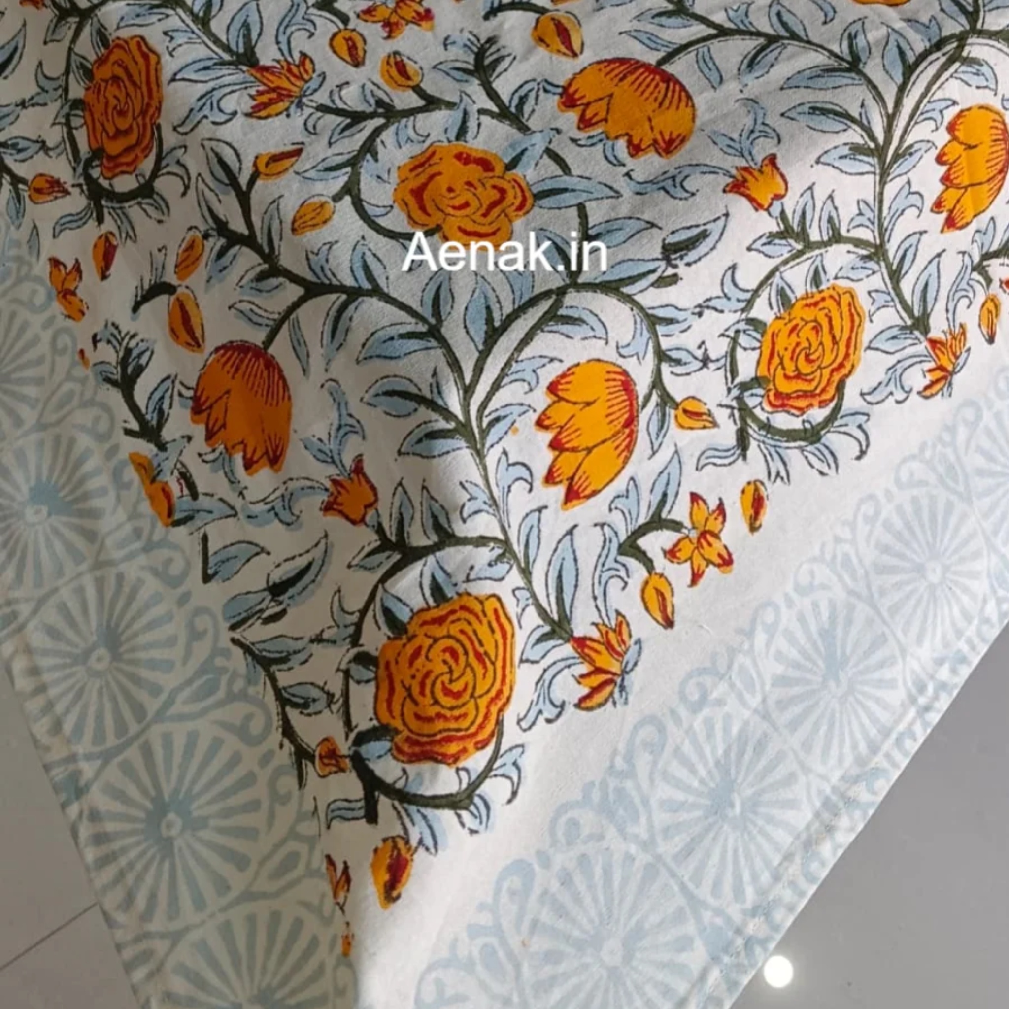 Orange Rose Handblock Table Cover by Aenak Studios | Tooffi