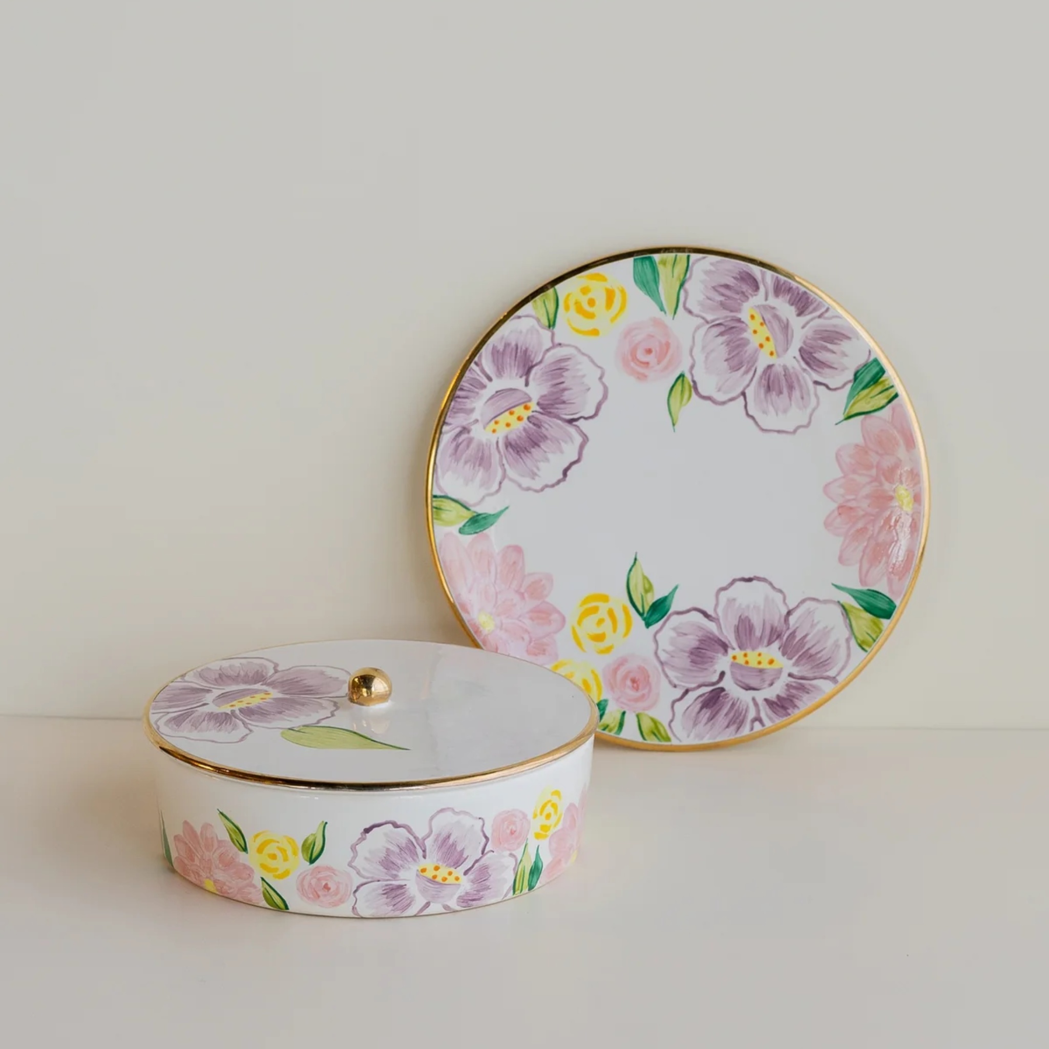 Handmade Pink Lilies Round Box by nira's ceramics | Tooffi