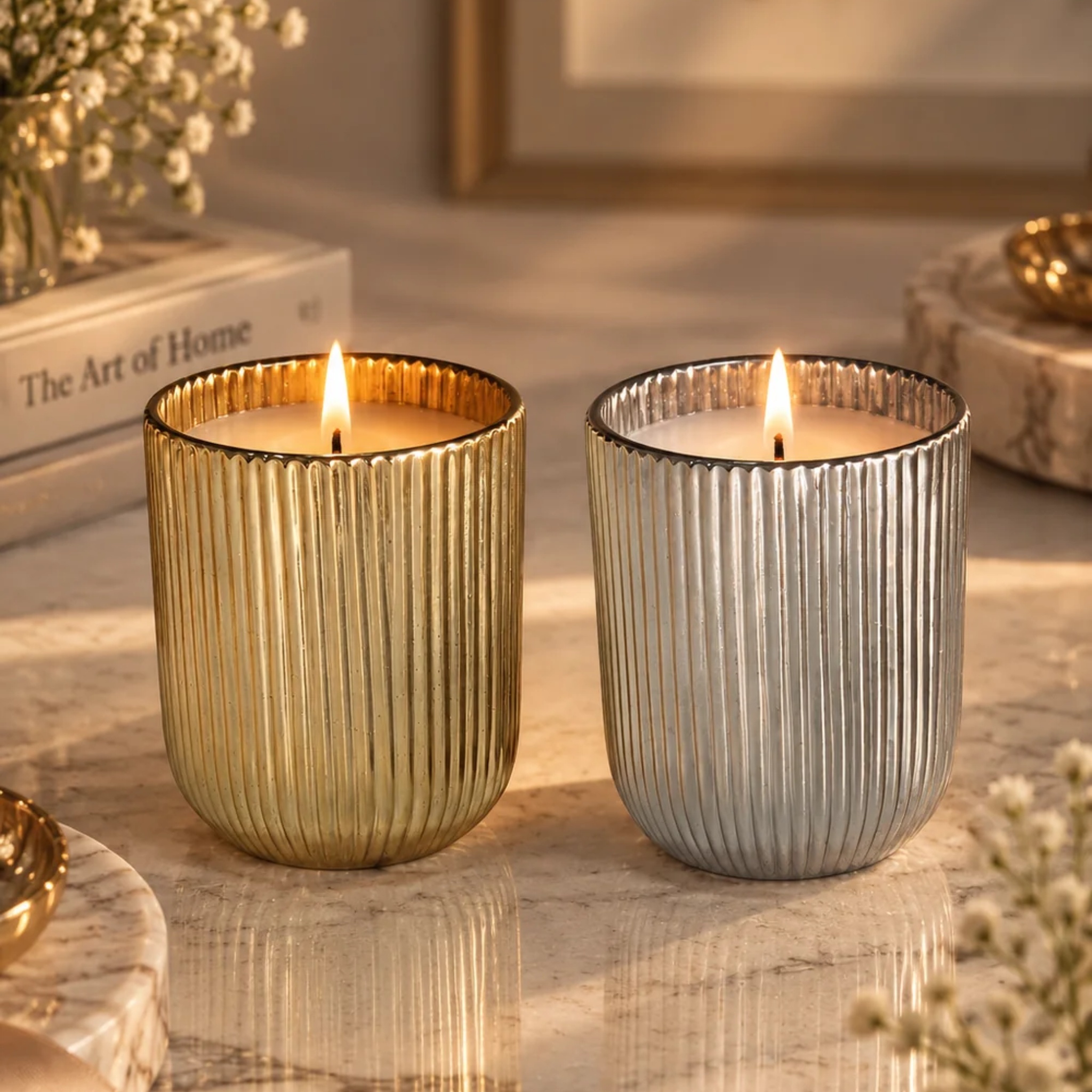 The Grooved Platinum Candle Gift Set of 2 by Endora Scented Candles | Tooffi