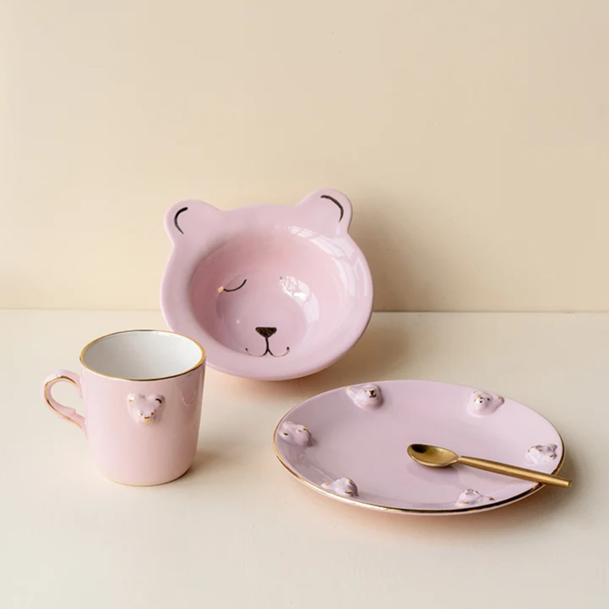 teddy breakfast set (set of 3) pink by nira's ceramics | Tooffi