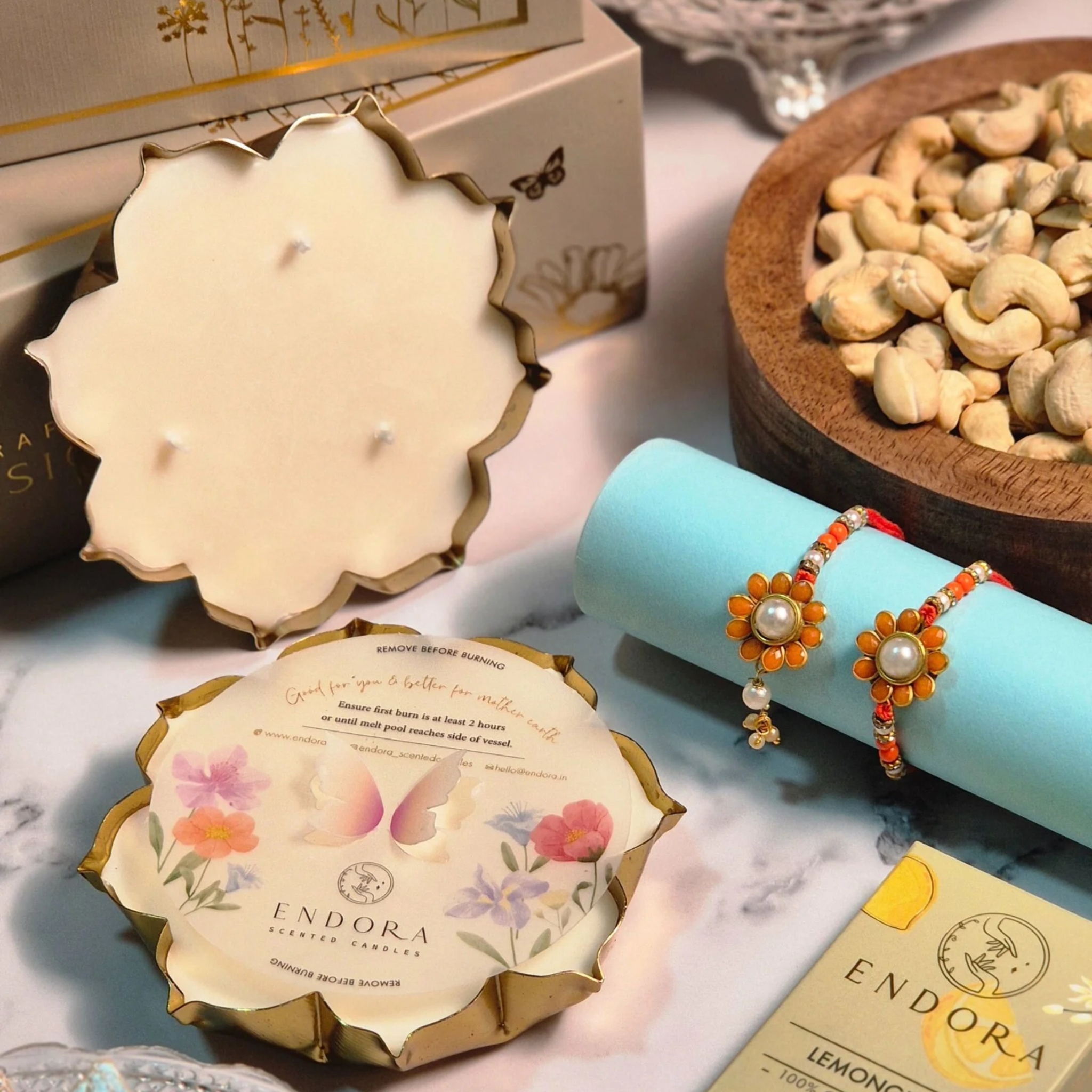 2 Lotus Metal Urli + Wax tablet by Endora Scented Candles | Tooffi