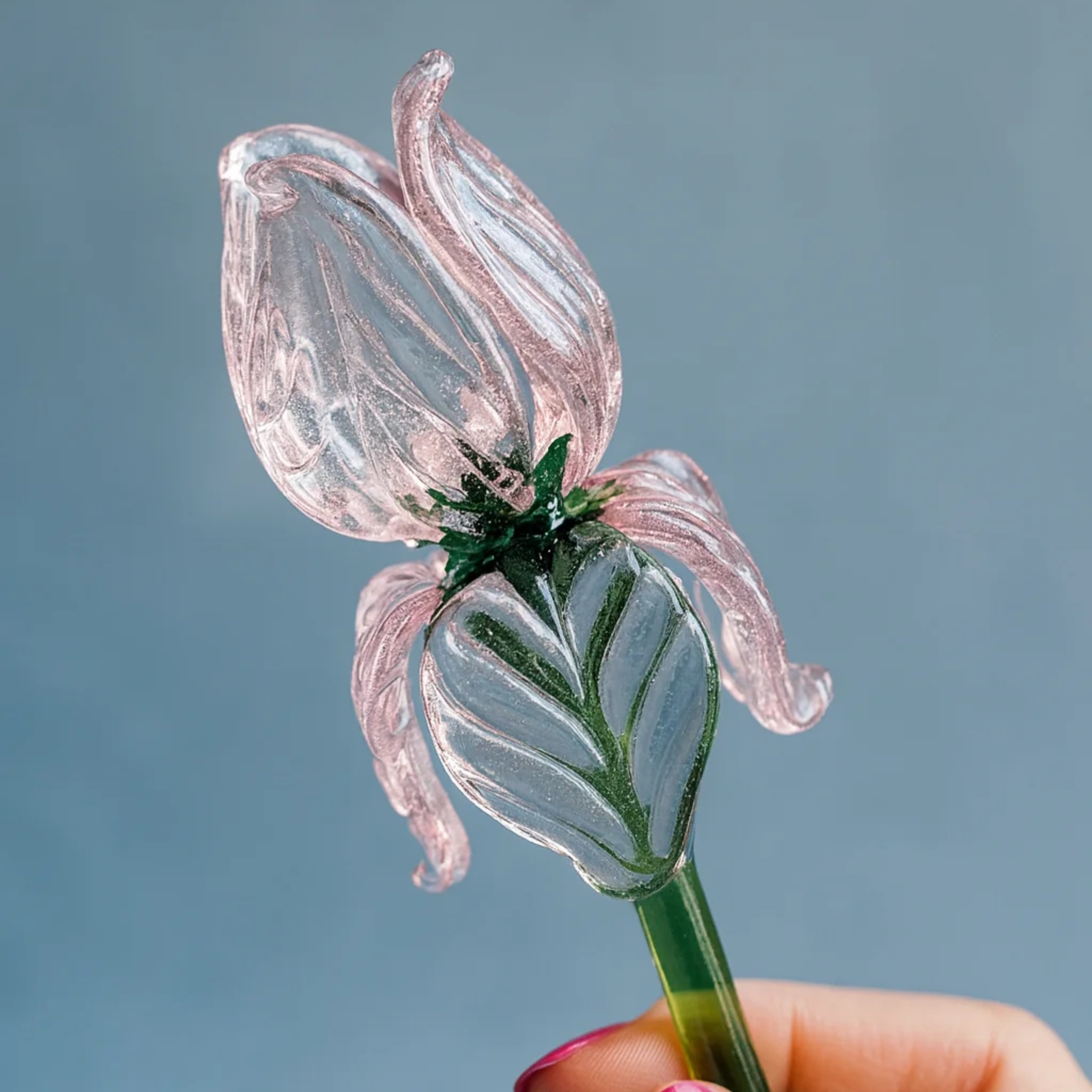 Handblown Glass Art Floral Bouquet with 3 flowers & Vase by RUSTIC HORSE GLASS STUDIO | Tooffi