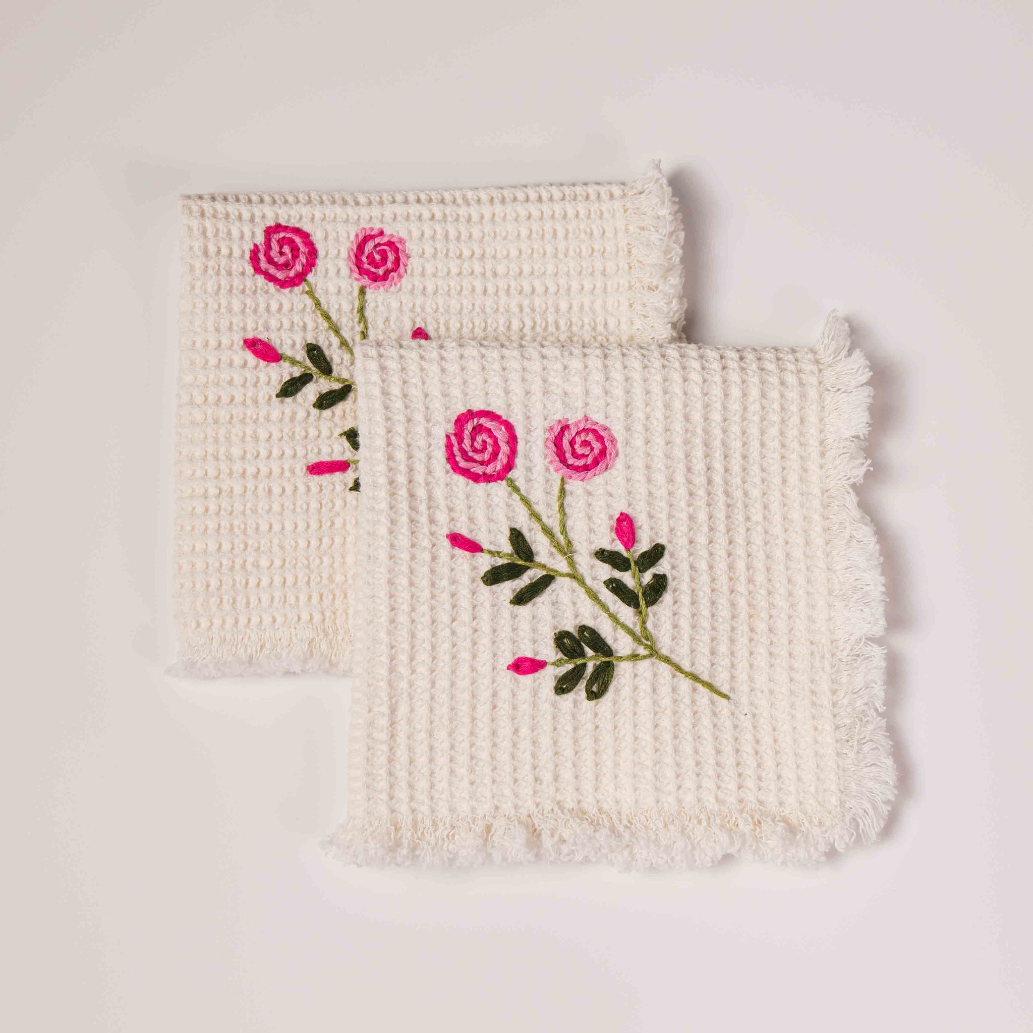 Tiny Rose Embroidered Vanity Basket Pure Cotton - Pink by Ammorada | Tooffi