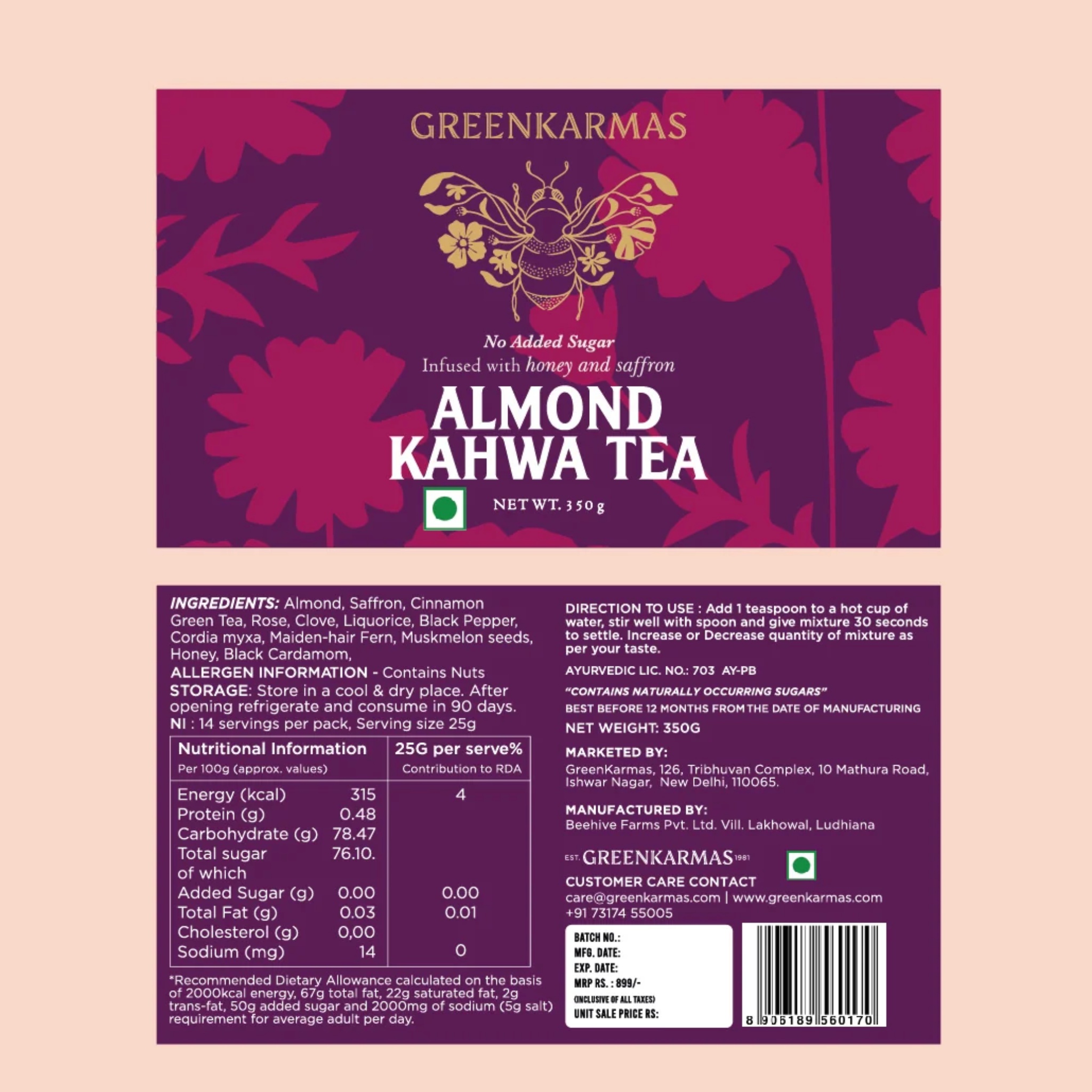 Almond Kahwa Tea- Ayurvedic by GreenKarmas | Tooffi