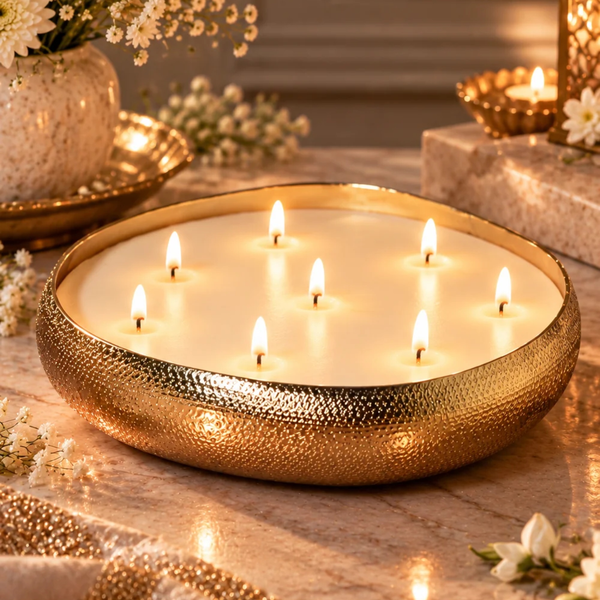 Gold Metal urli | Set of 3 by Endora Scented Candles | Tooffi