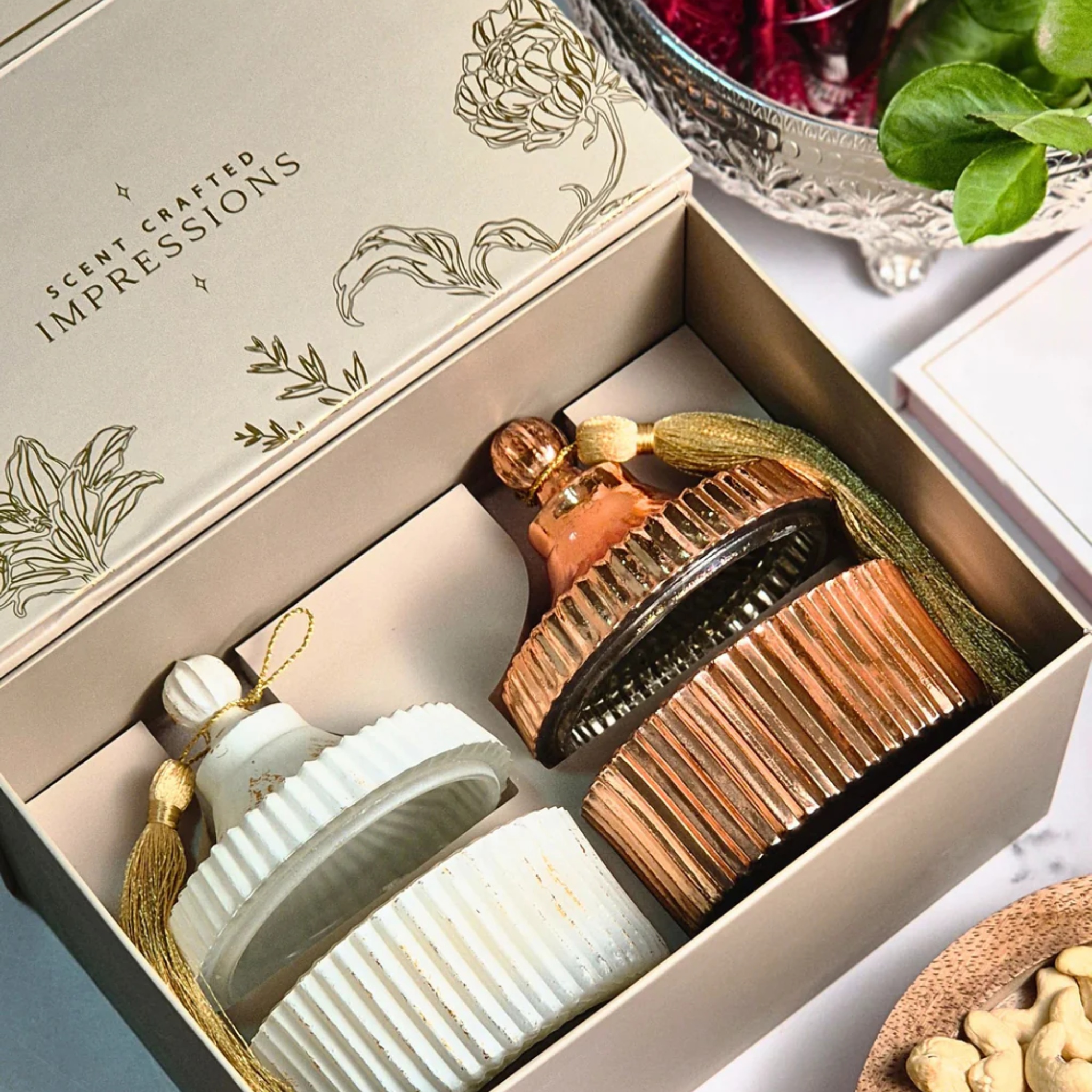 Candy Jar candle Set of 2 (Milky and gold) by Endora Scented Candles | Tooffi