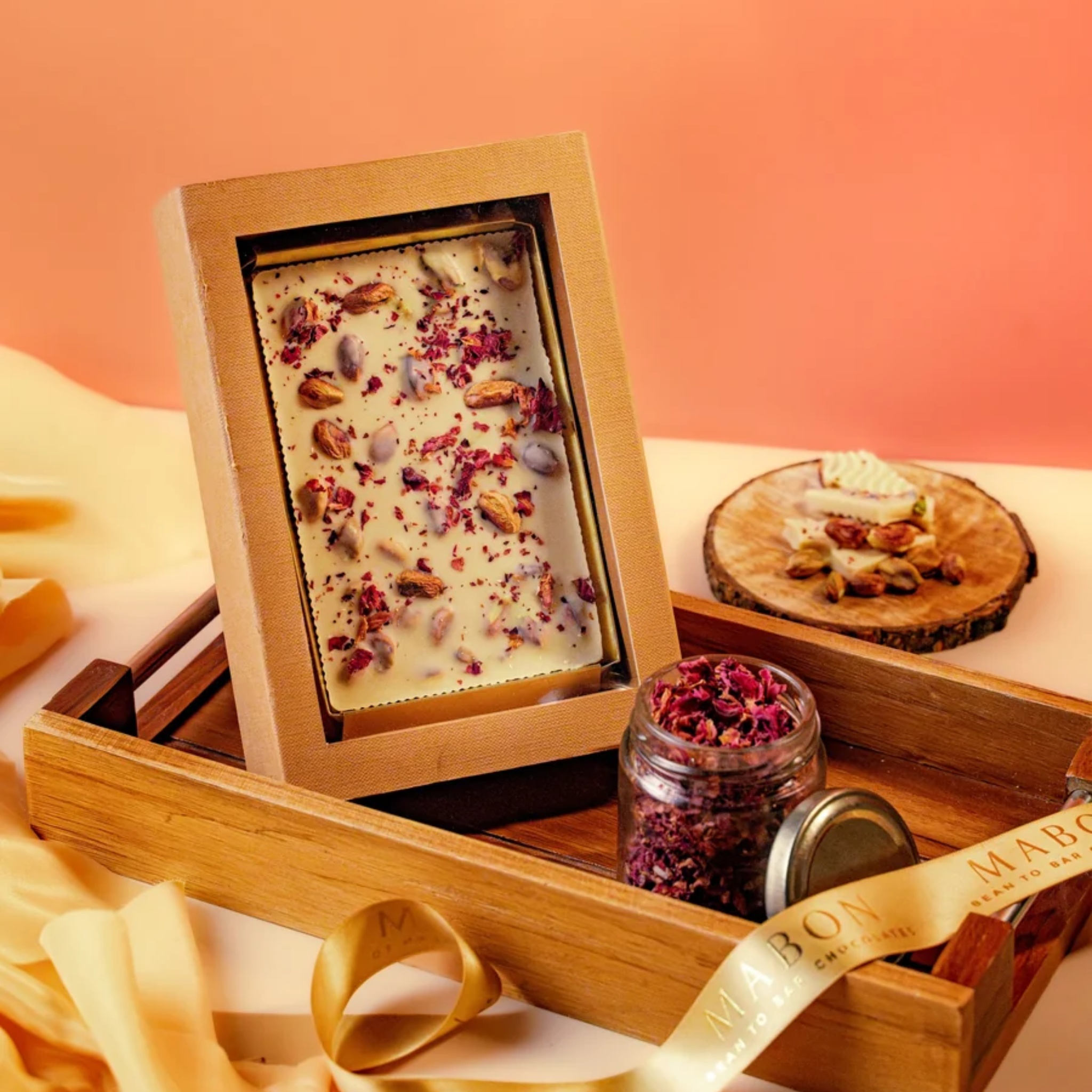 Rosy Pistachio Bark Gift Box (80g) by Mabon Chocolates | Tooffi