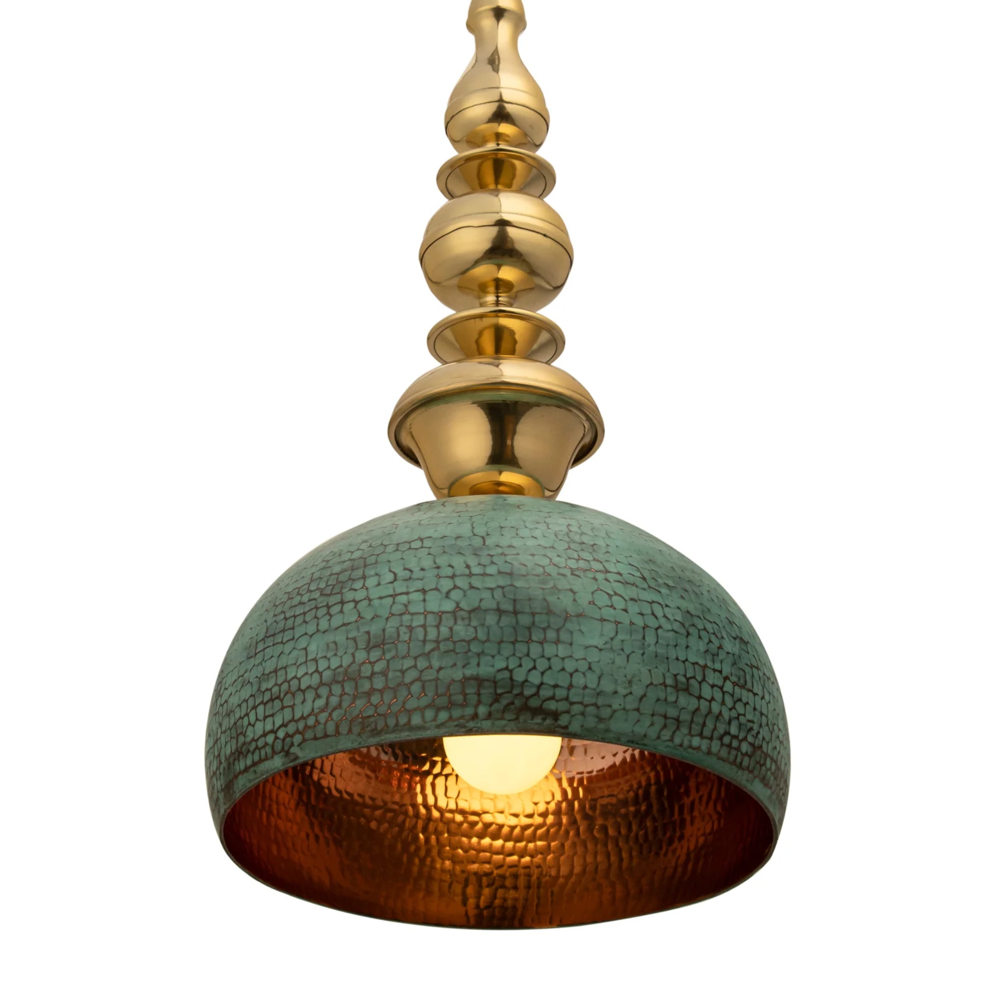 Kalash 2 — Verdigris Copper and Brass Handmade Pendant Light by Saswata | Tooffi