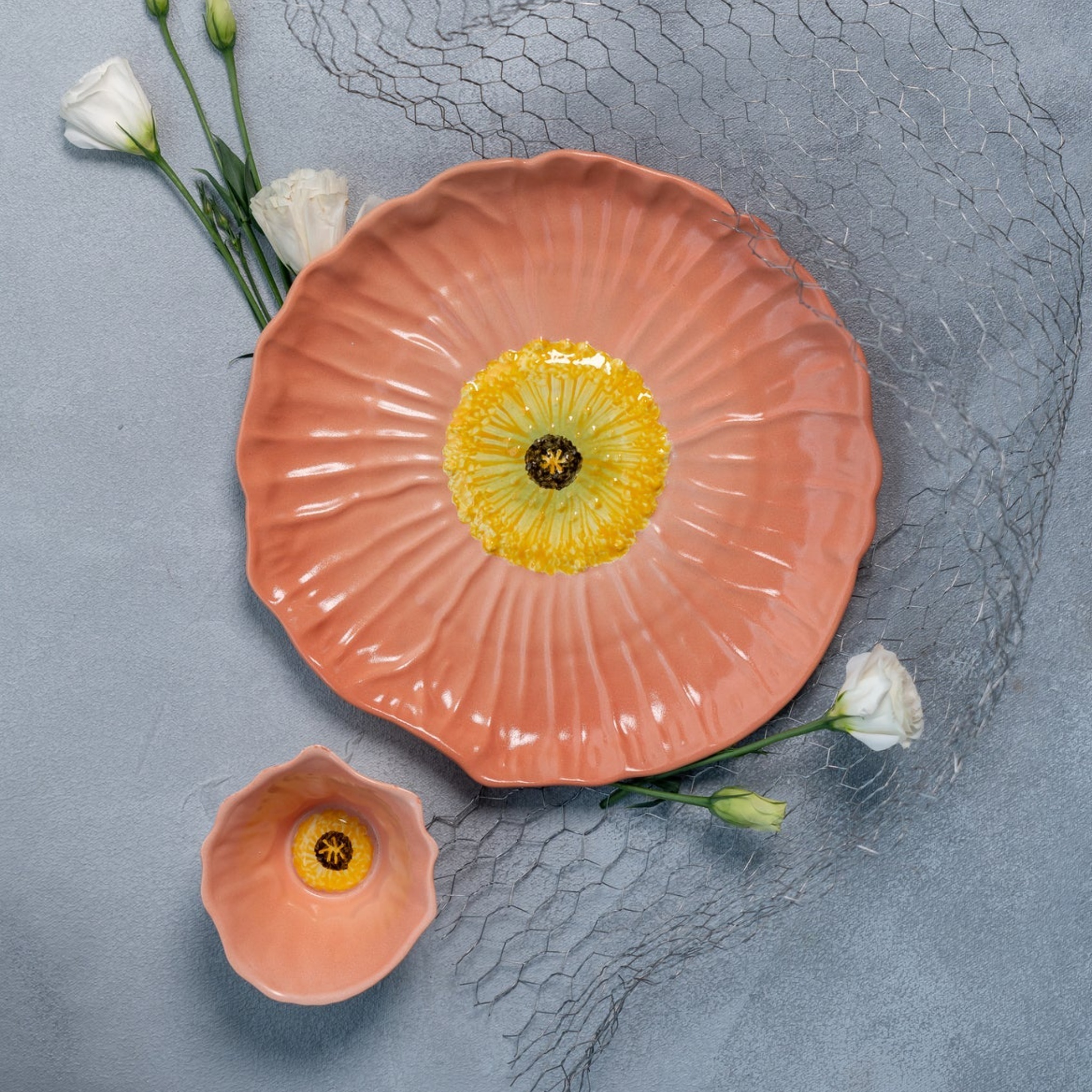 handmade poppy platter with dip bowl by nira's ceramics | Tooffi