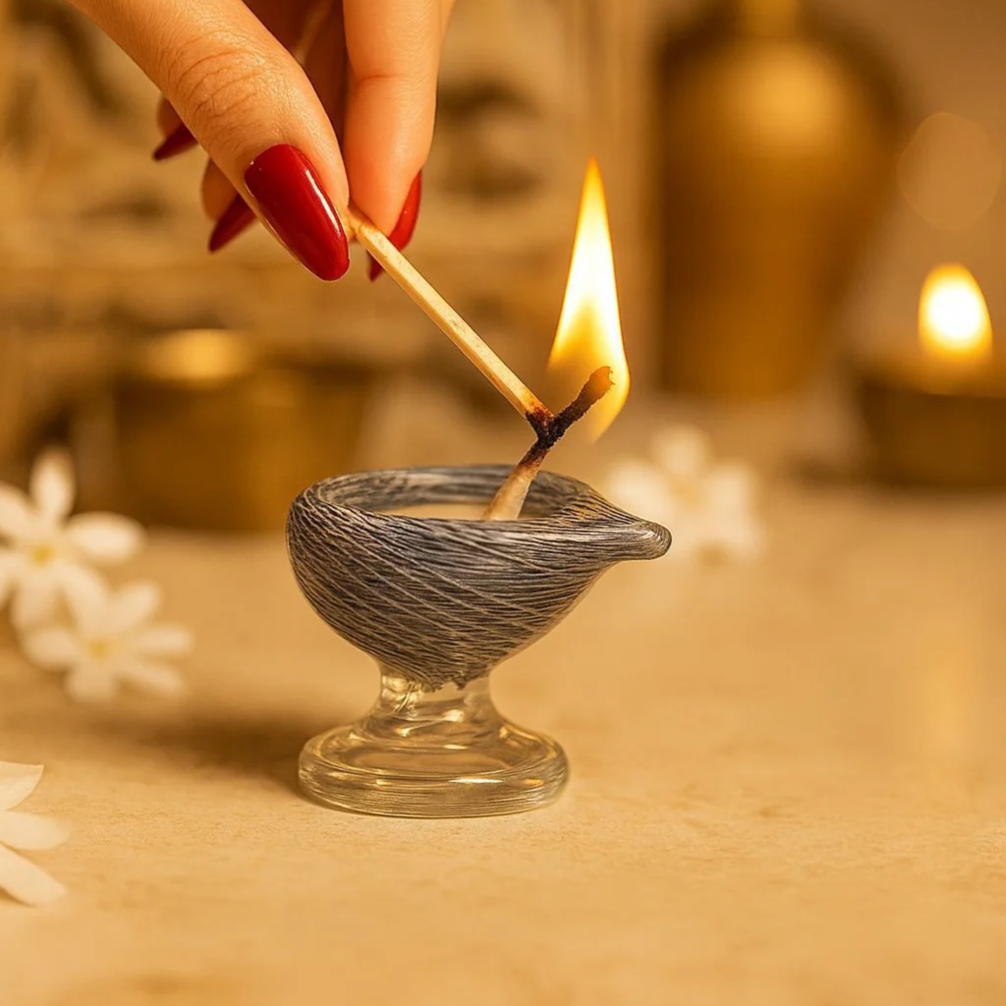 Art Glass Puja Diya- Brahmam Deep by RUSTIC HORSE GLASS STUDIO | Tooffi
