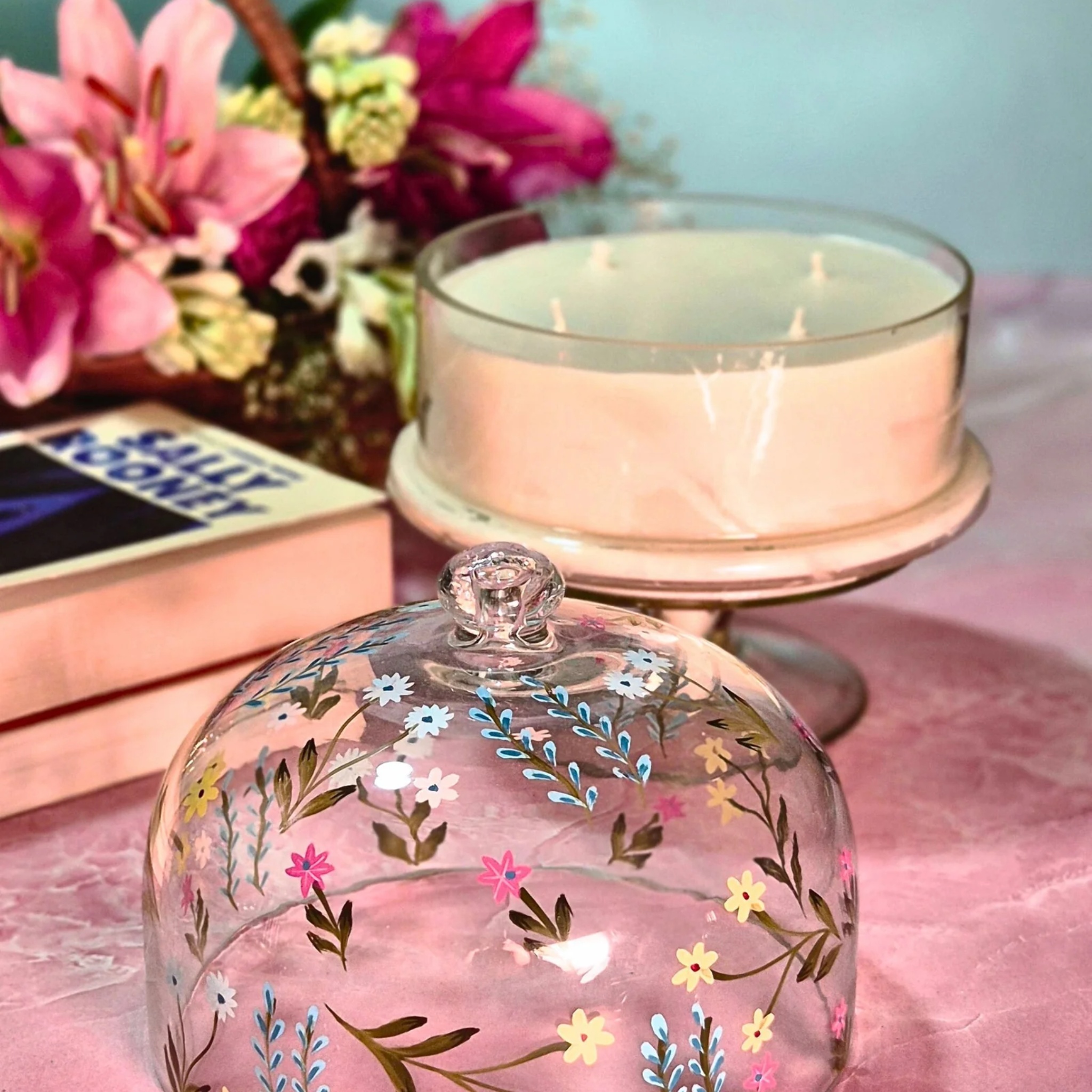 Floral Cascade Hand Painted Dome Jar Candle by Endora Scented Candles | Tooffi