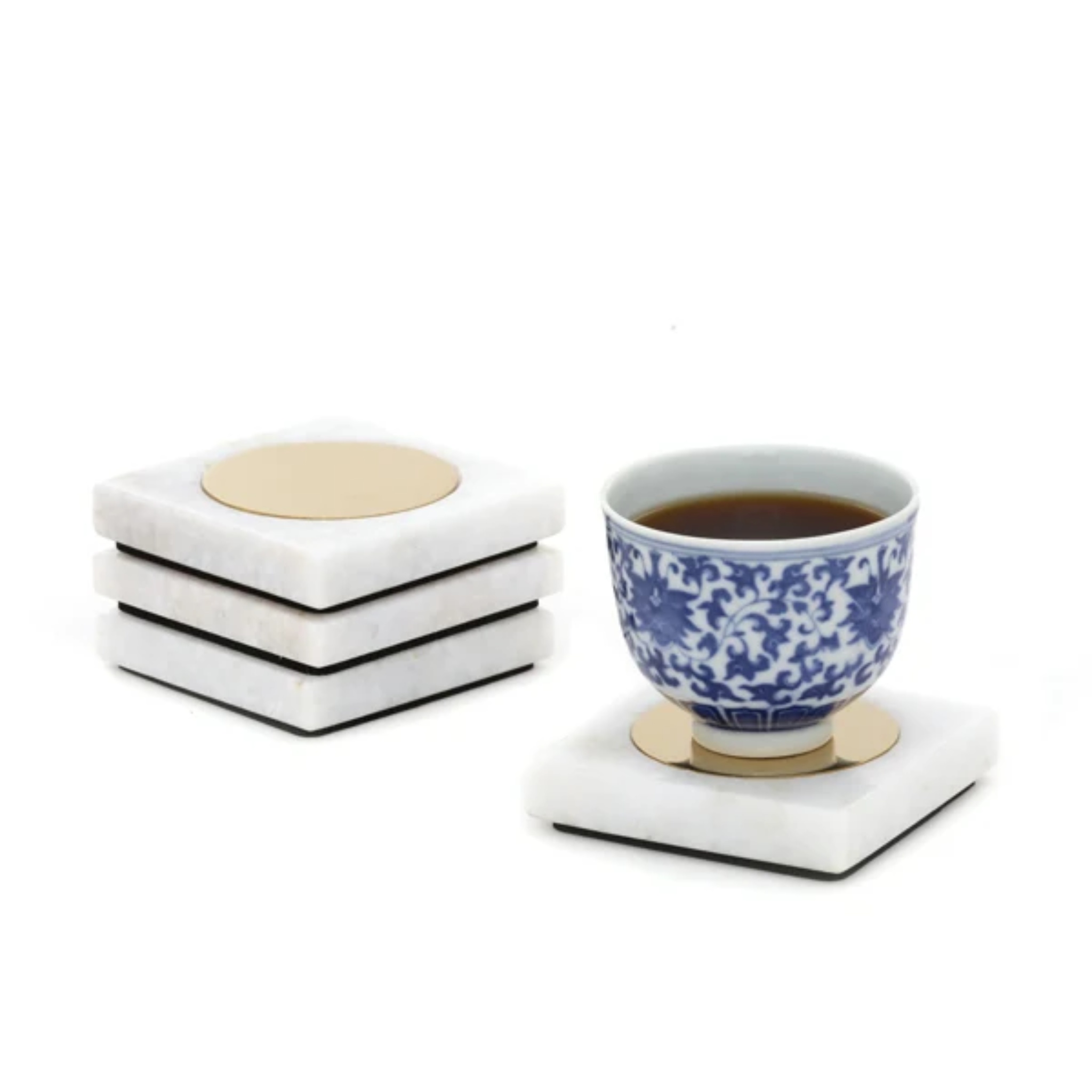 Yang Coasters — White Marble and Brass Gold (Set of 4) by Saswata | Tooffi