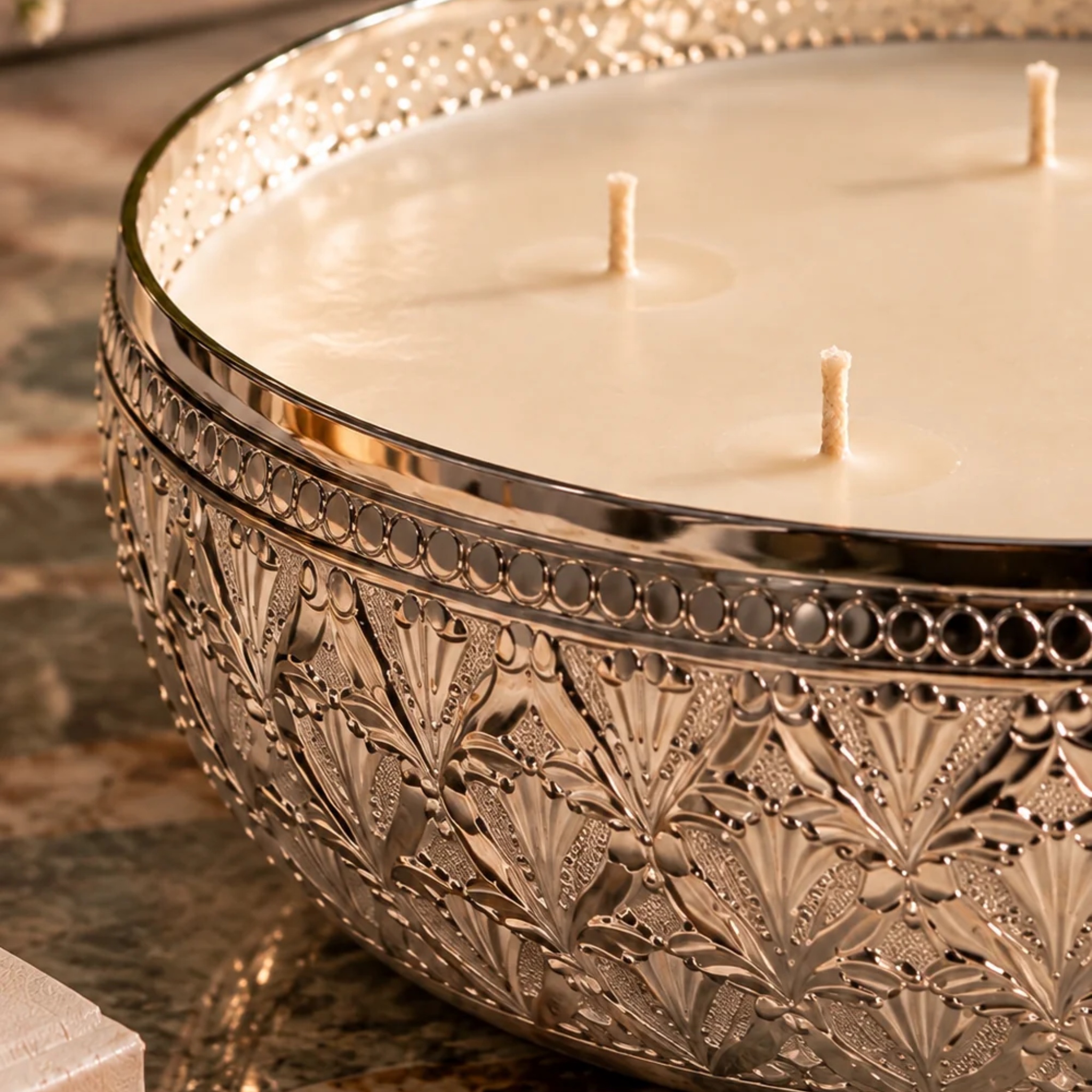 The Noor Collection- Hand Etched Silver Metal Luxury Candles Set of 4 by Endora Scented Candles | Tooffi