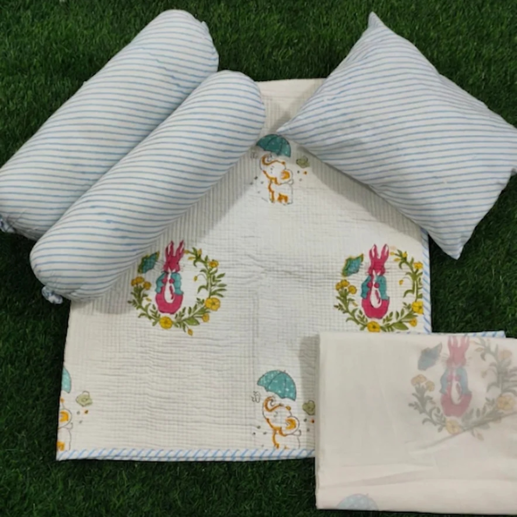 Handcrafted Pink Rabbit Newborn Baby Kit Set by Aenak Studios | Tooffi