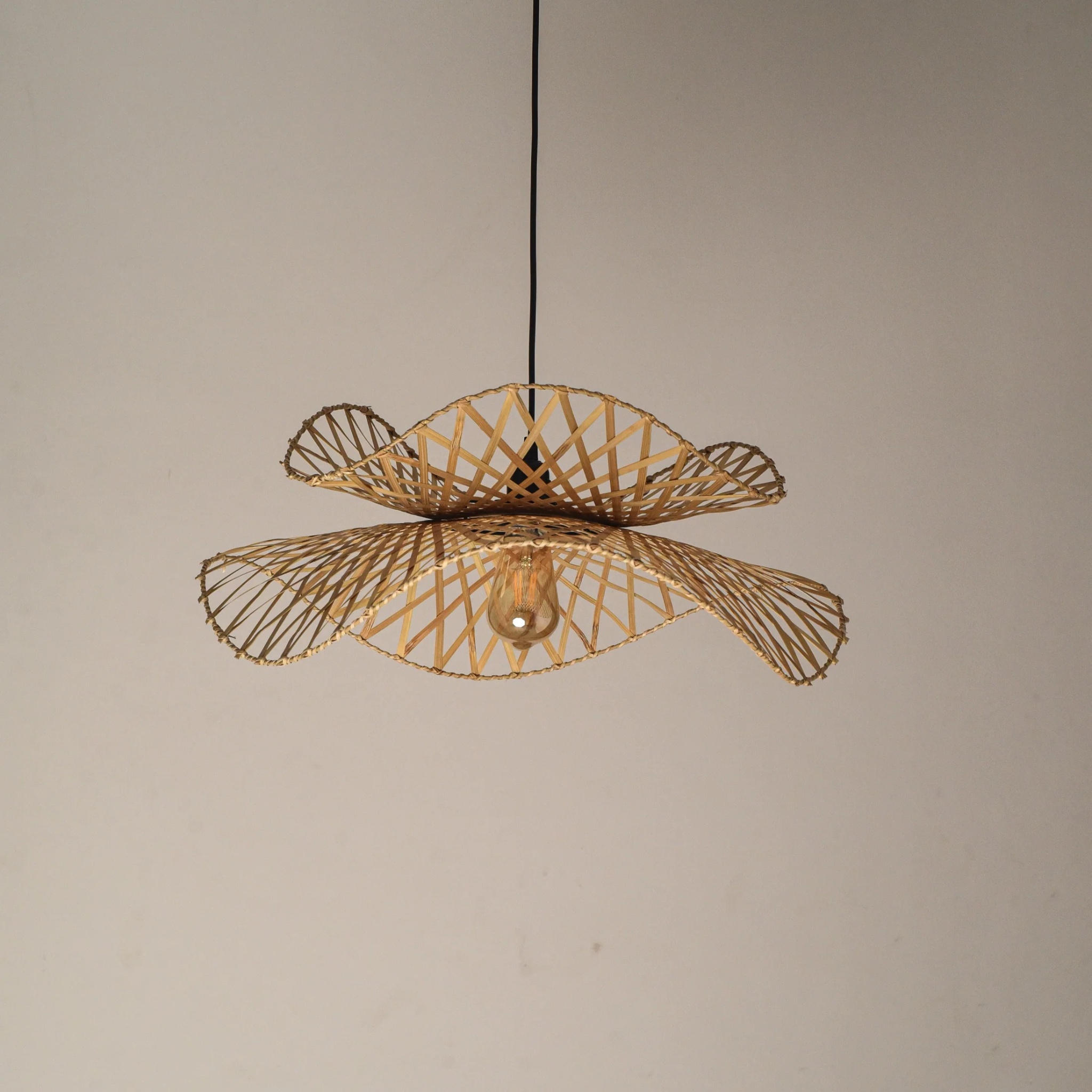 Swirl Bloom Handmade Pendant Lamp: Woven Light Bamboo by MIANZI | Tooffi
