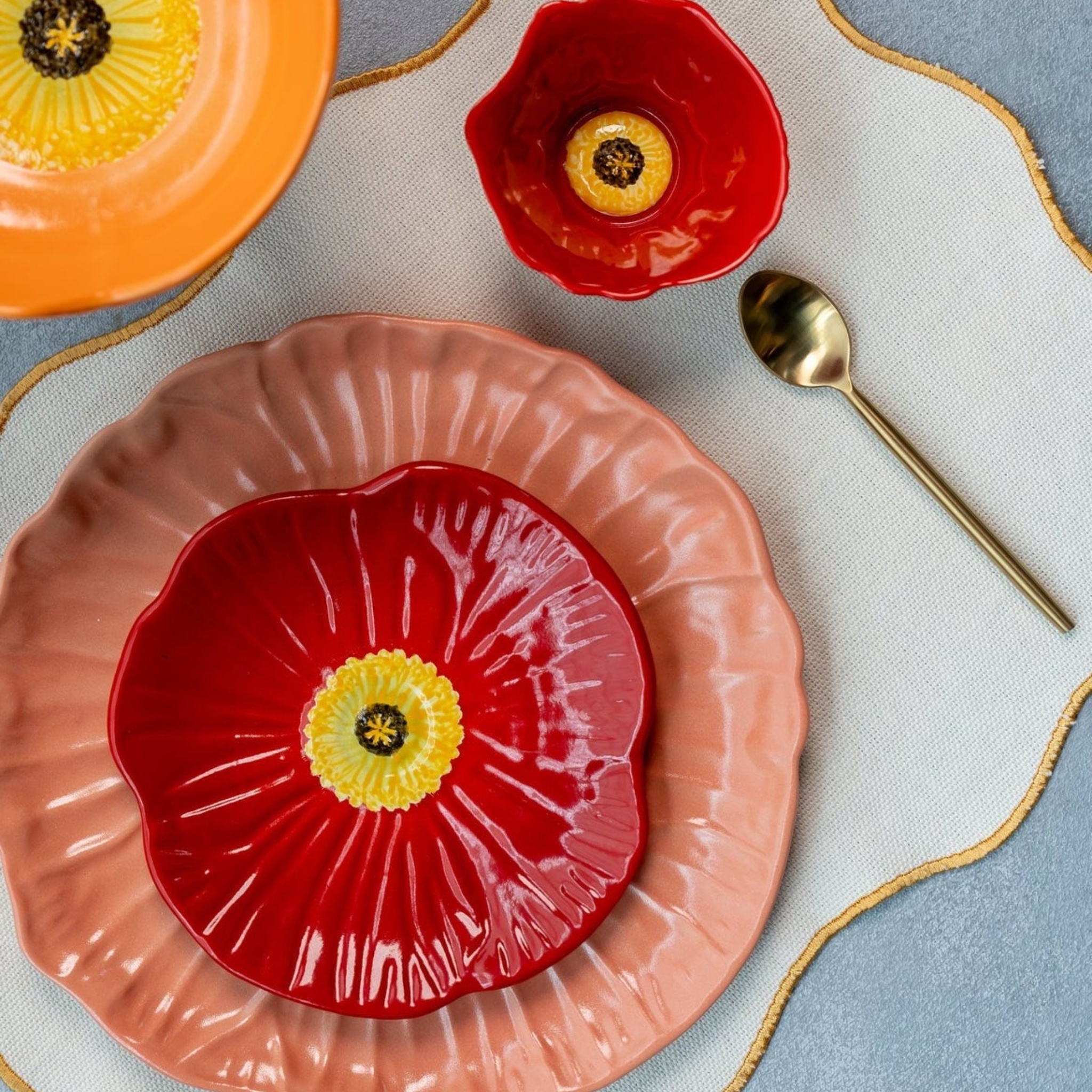 handmade poppy platter with dip bowl by nira's ceramics | Tooffi