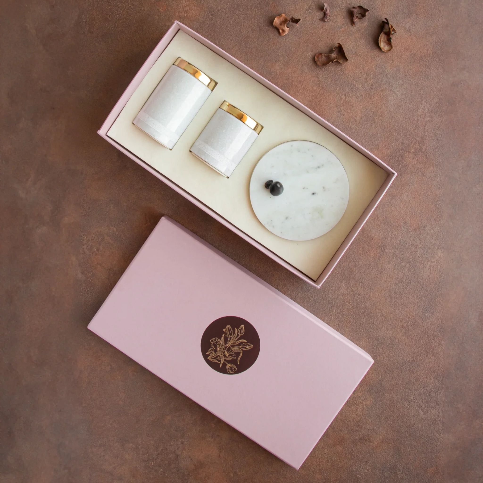 Yang Tealight Tower + Pebble White Gift Box by Saswata | Tooffi