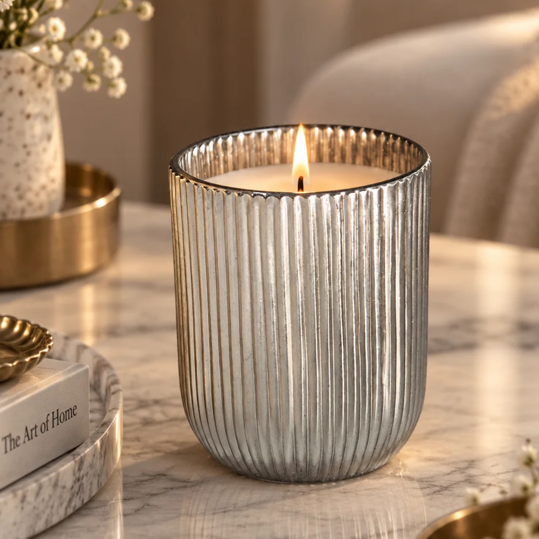 The Grooved Platinum Candle Gift Set of 2 by Endora Scented Candles | Tooffi