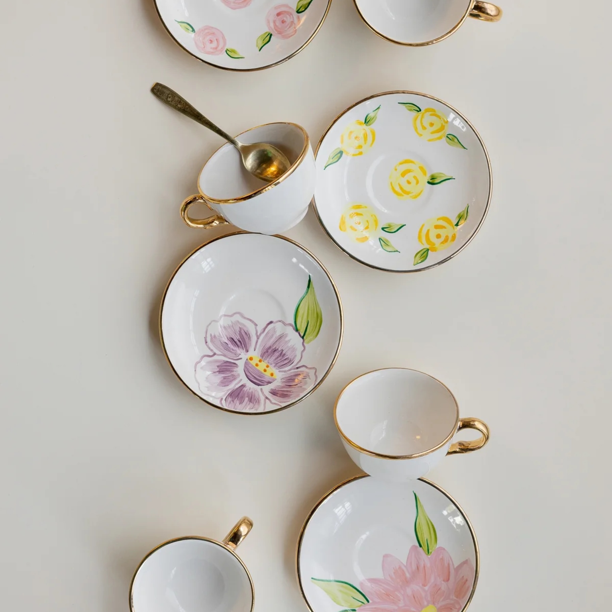 Pink Lilies Cups And Saucers (Set Of 4) by nira's ceramics | Tooffi