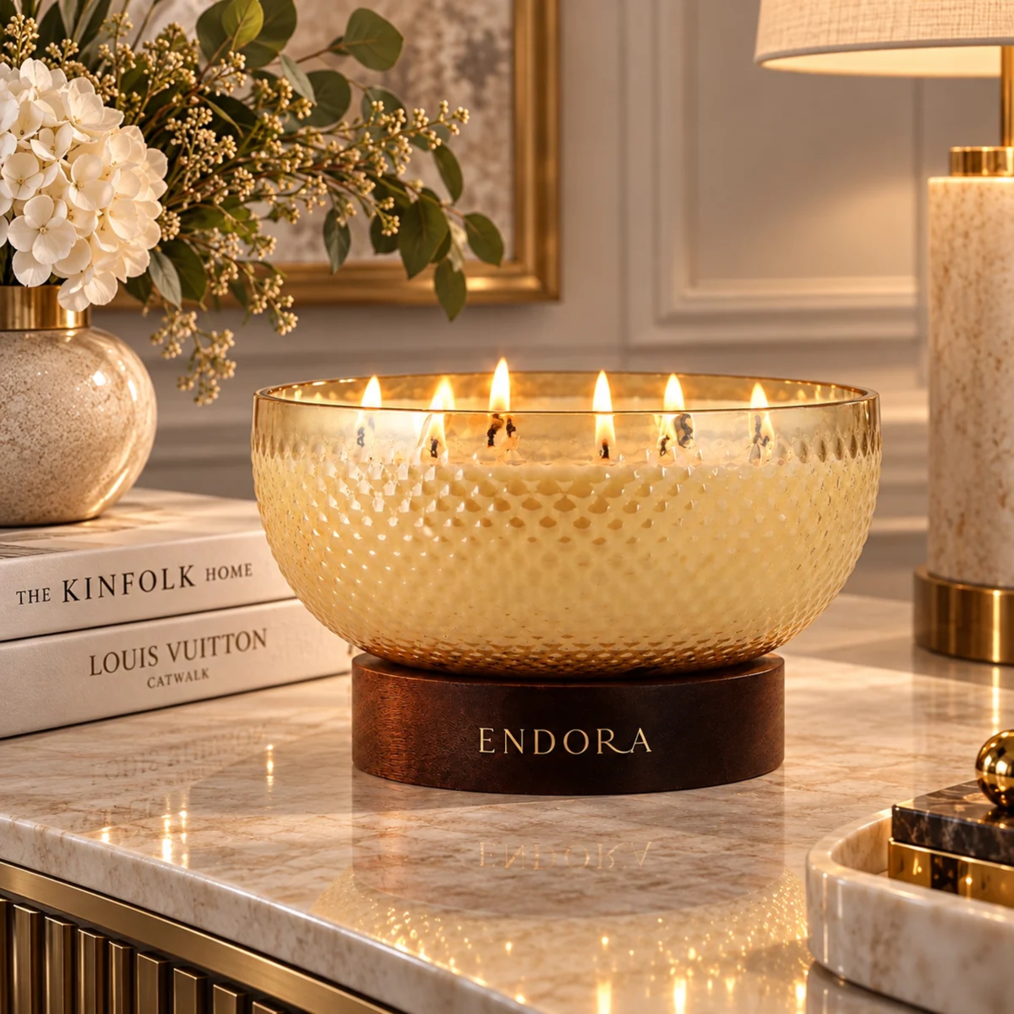 Diamond Cut Wood Base Candles | Set of 3 by Endora Scented Candles | Tooffi