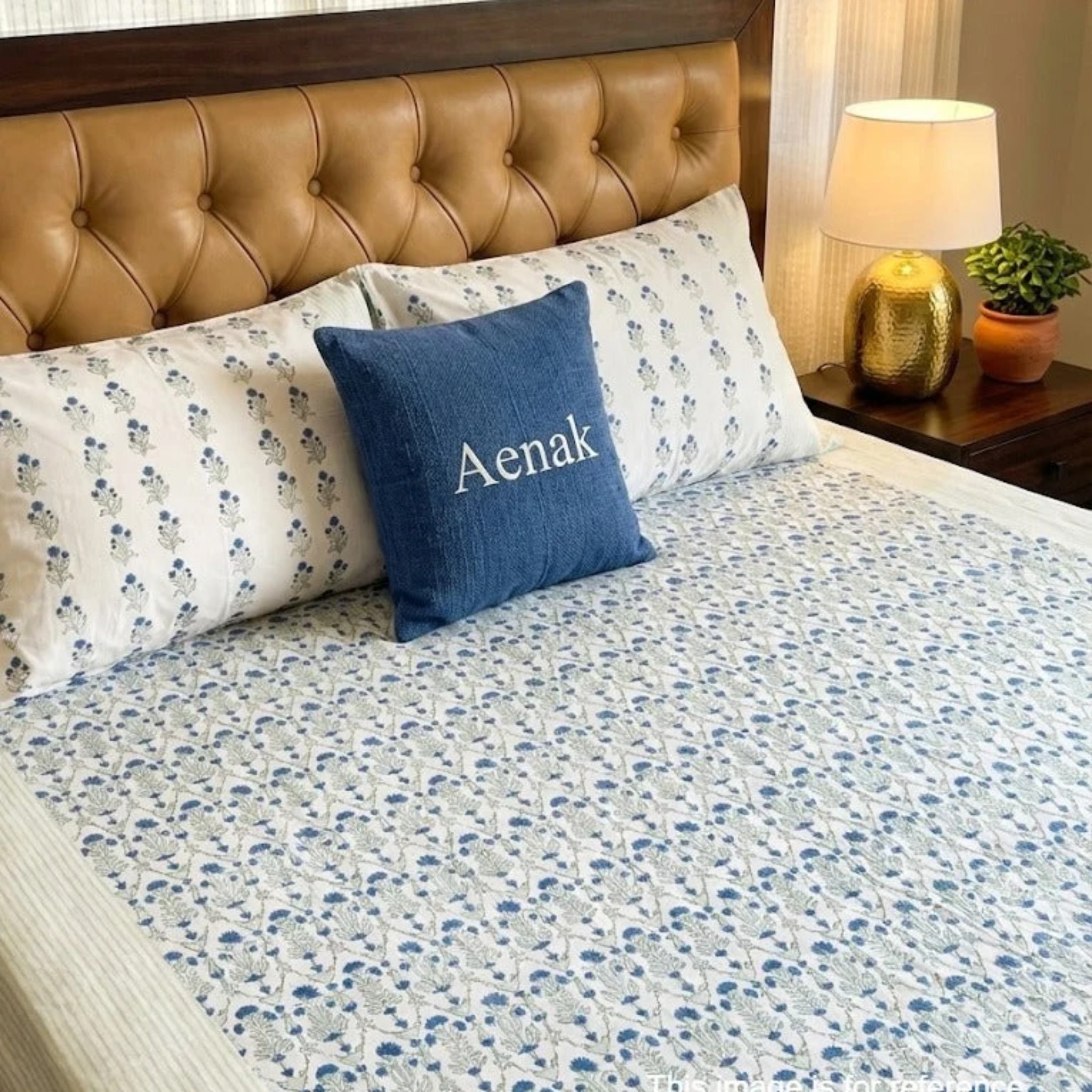 Bluebell Garden Handblock Premium Cotton Bedsheet Set by Aenak Studios | Tooffi