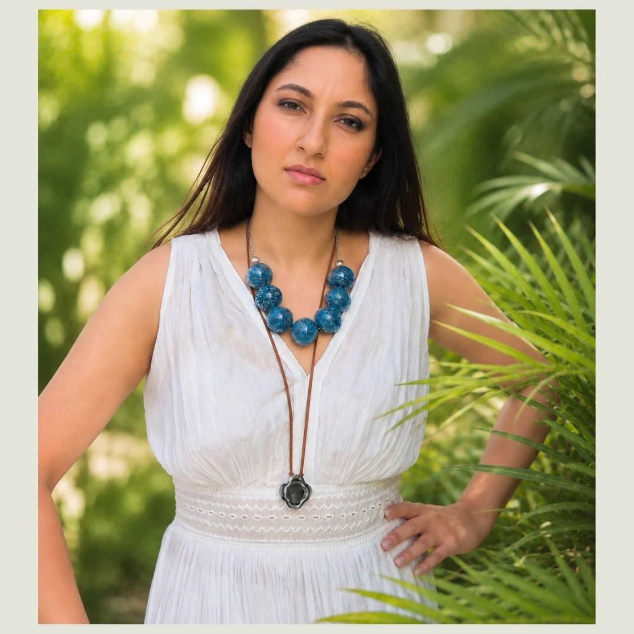 Handblown Blue Glass Bead Statement Necklace | Tidal Echo by RUSTIC HORSE GLASS STUDIO | Tooffi