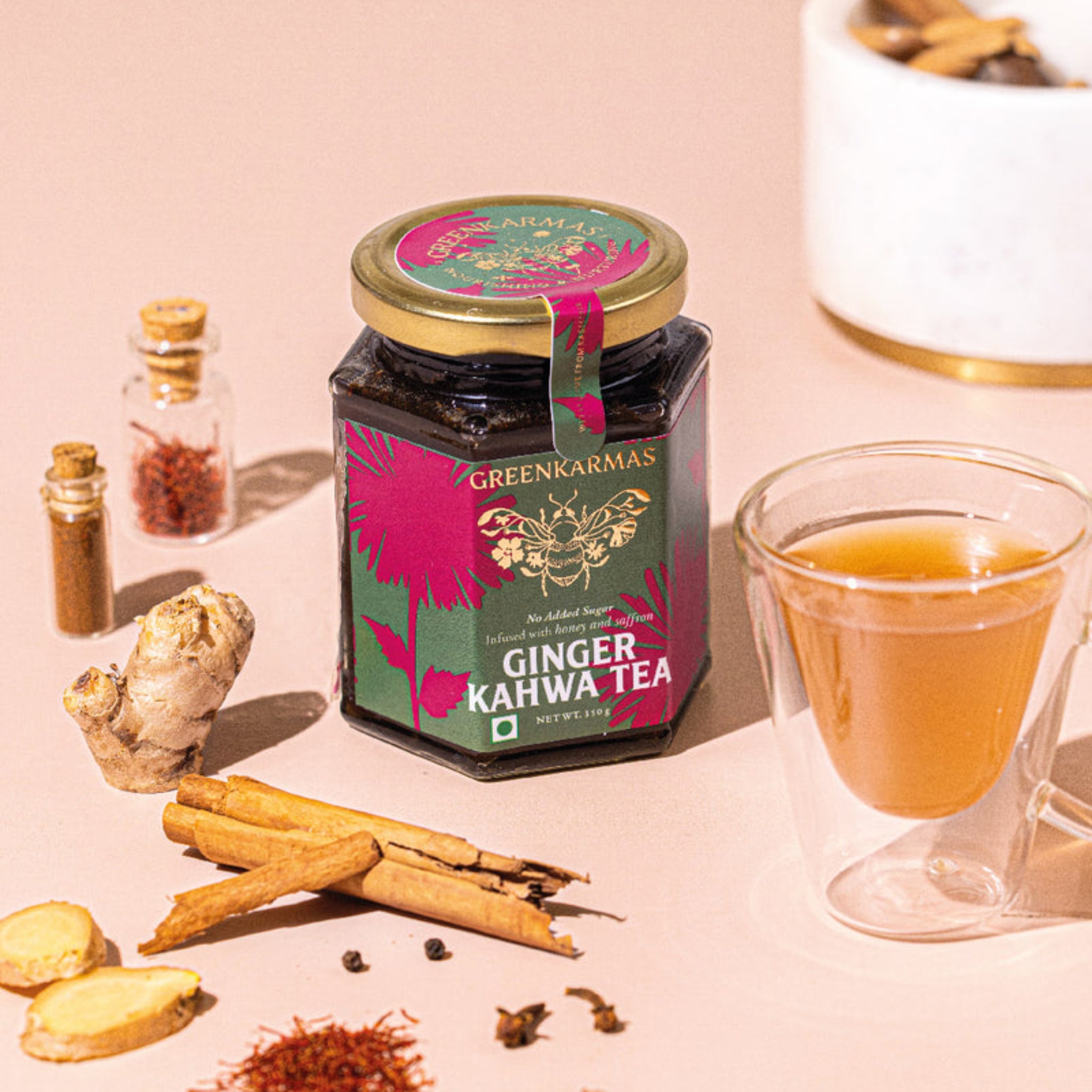 Ginger Kahwa Green Tea - Ayurvedic by GreenKarmas | Tooffi