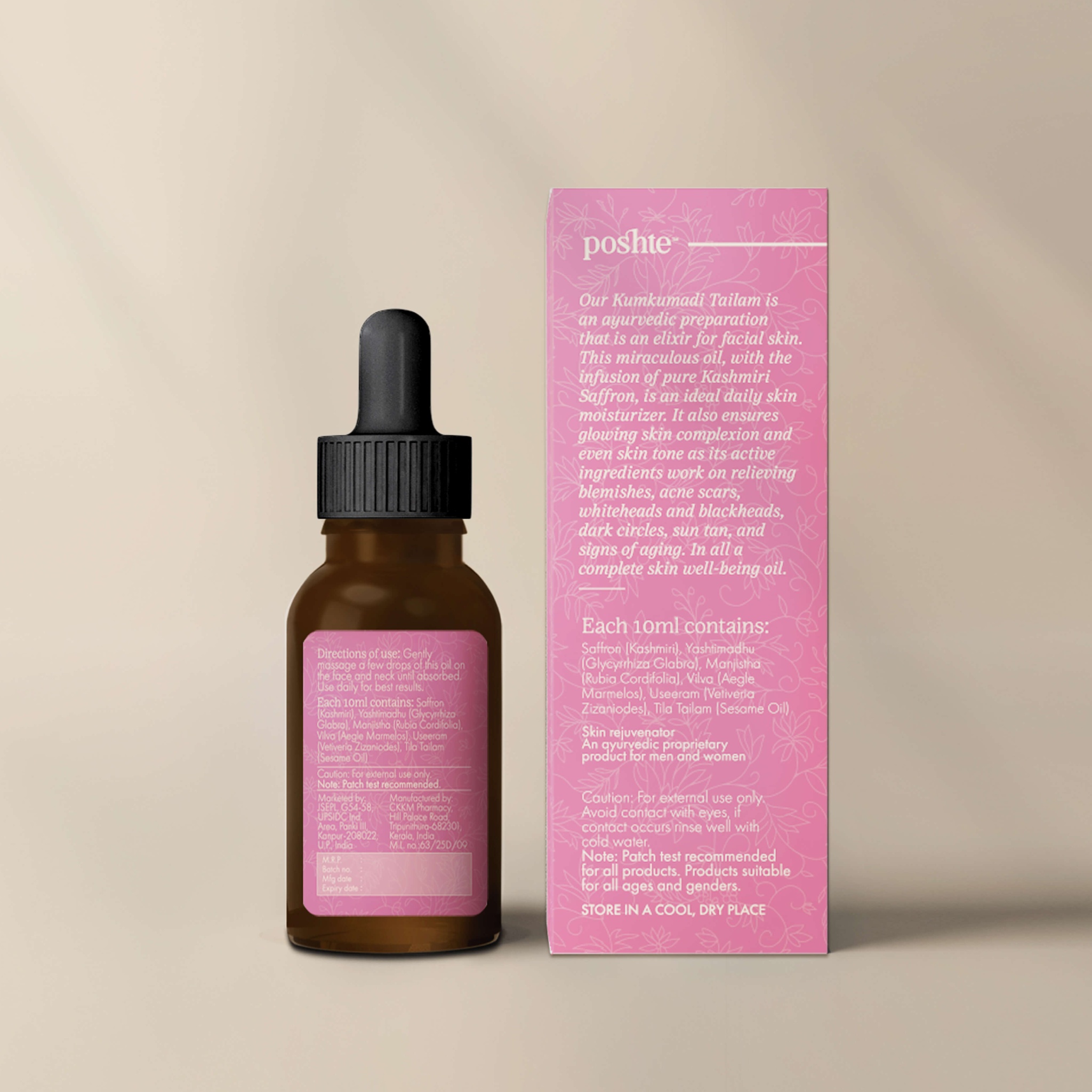 Kumkumadi Tailam Face Oil 10ml by Poshte | Tooffi