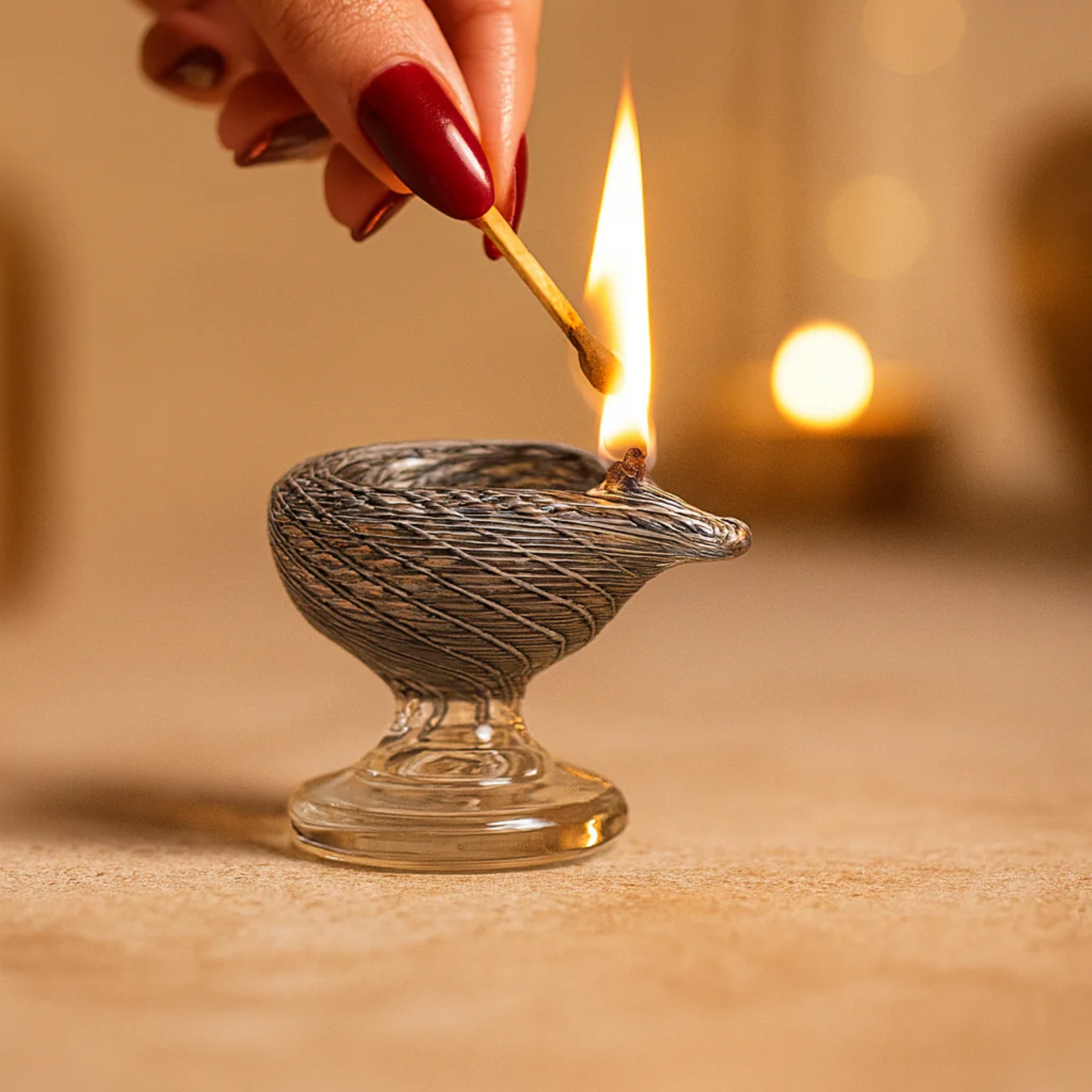 Art Glass Puja Diya- Brahmam Deep by RUSTIC HORSE GLASS STUDIO | Tooffi