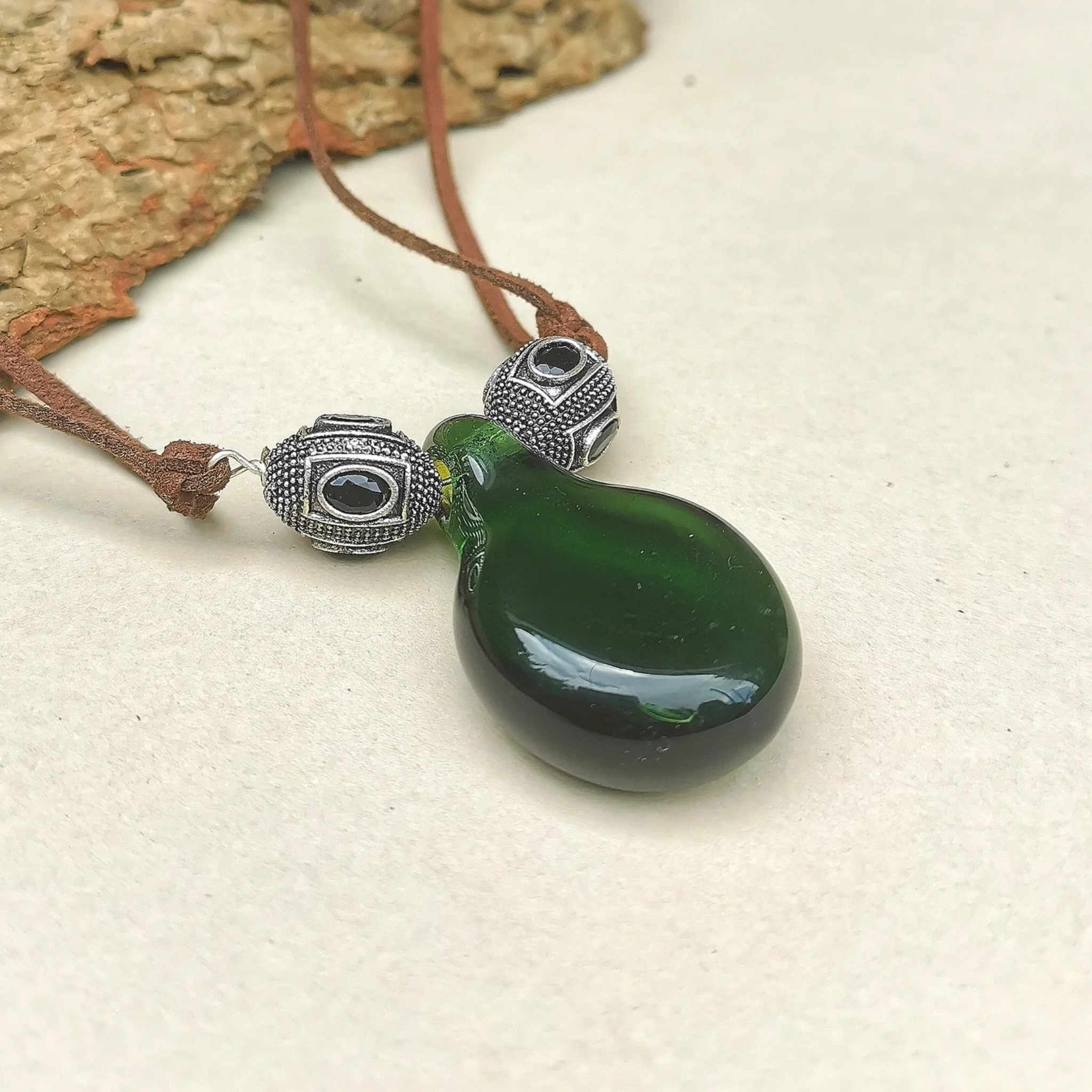 Green Jade Glass Necklace by RUSTIC HORSE GLASS STUDIO | Tooffi