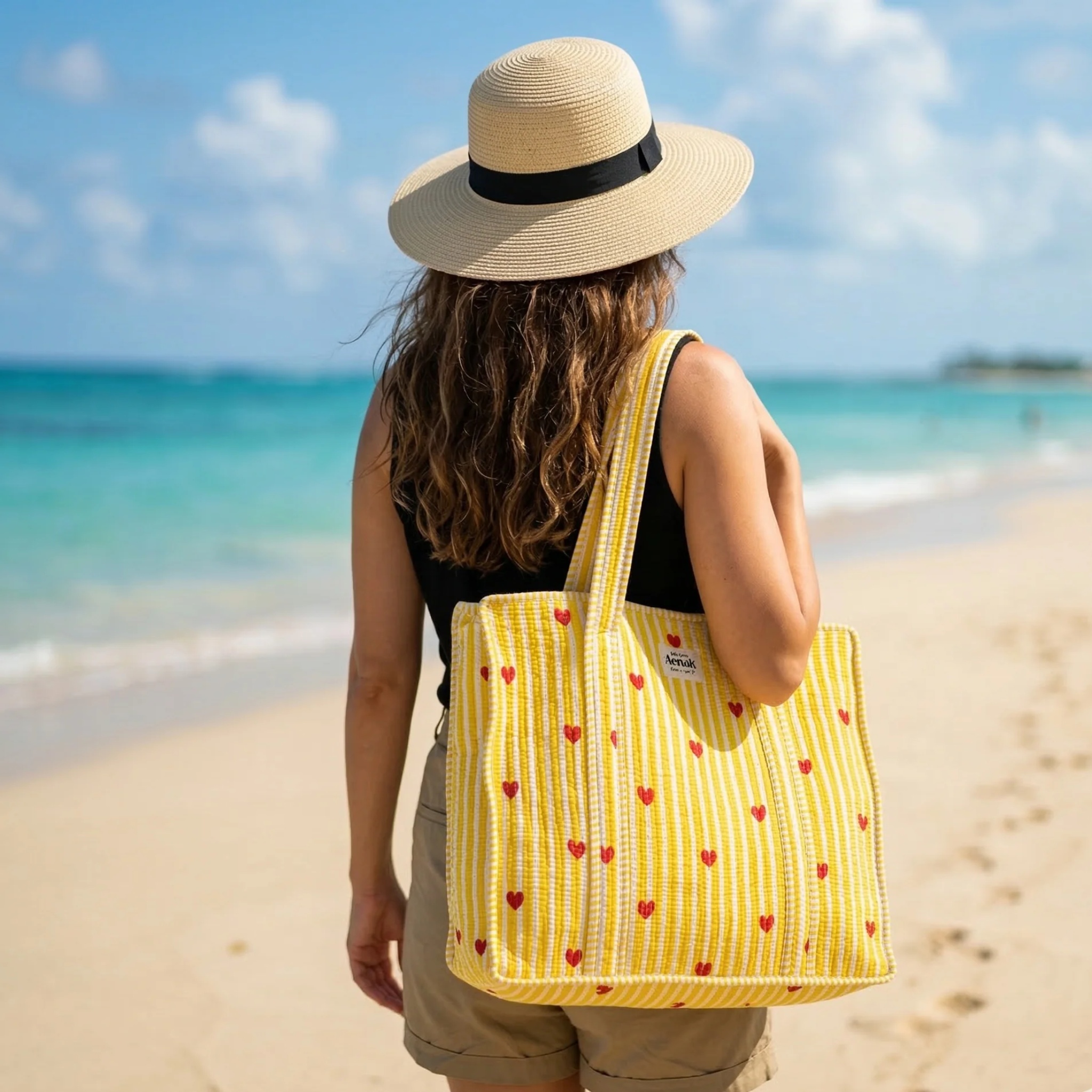 Yellow Little Heart Quilted Cotton Travel Bag + Vanity Pouch by Aenak Studios | Tooffi
