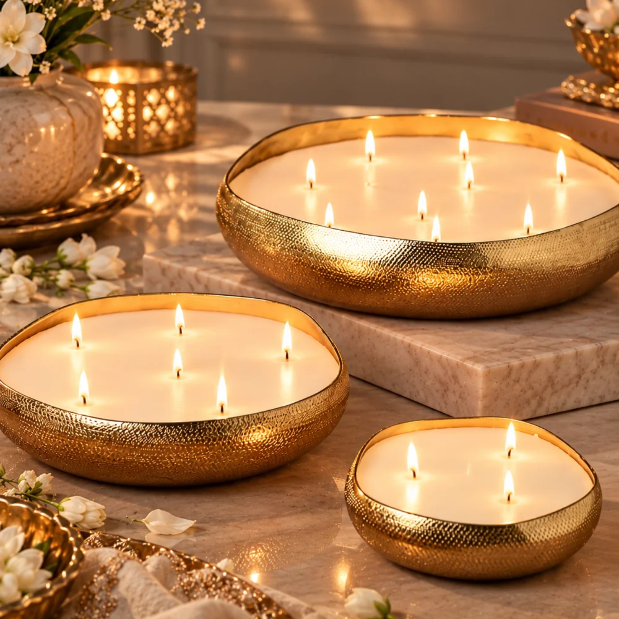 Gold Metal urli | Set of 3 by Endora Scented Candles | Tooffi