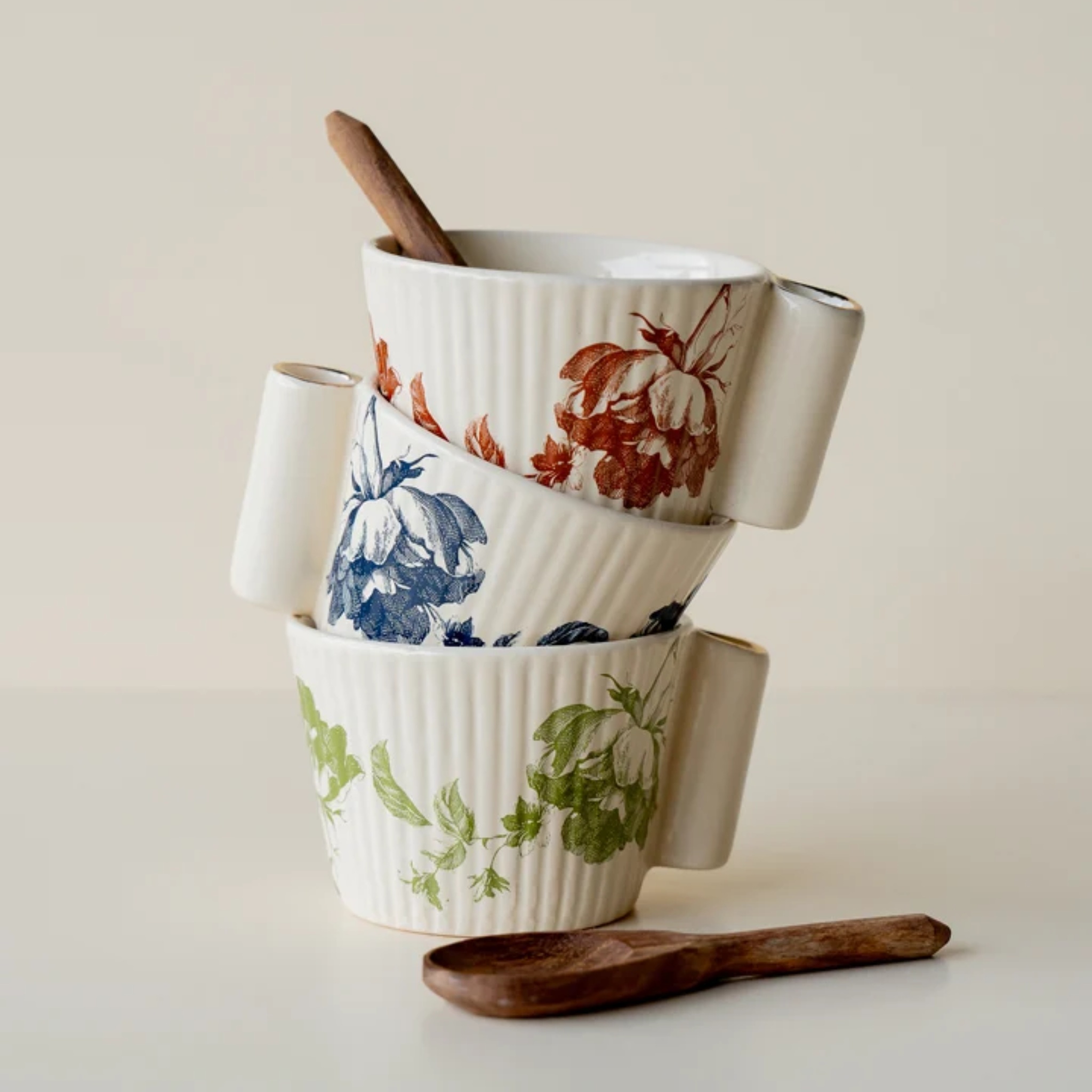 NeoBloom bowls with wooden spoons (set of 6) by nira's ceramics | Tooffi