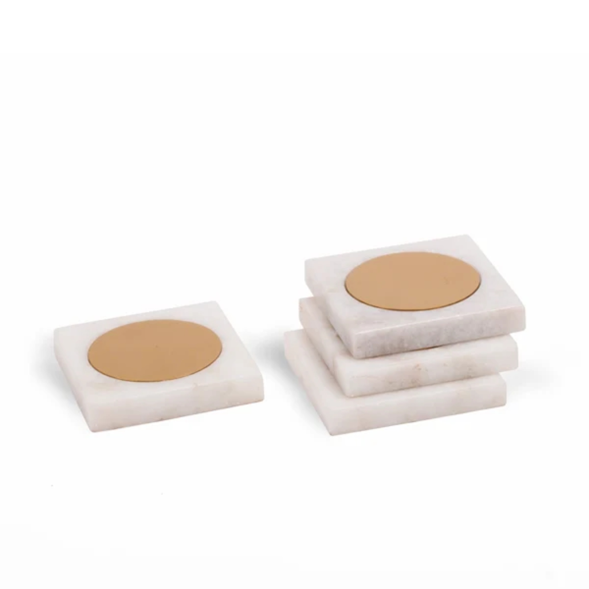 Yang Coasters — White Marble and Brass Gold (Set of 4) by Saswata | Tooffi