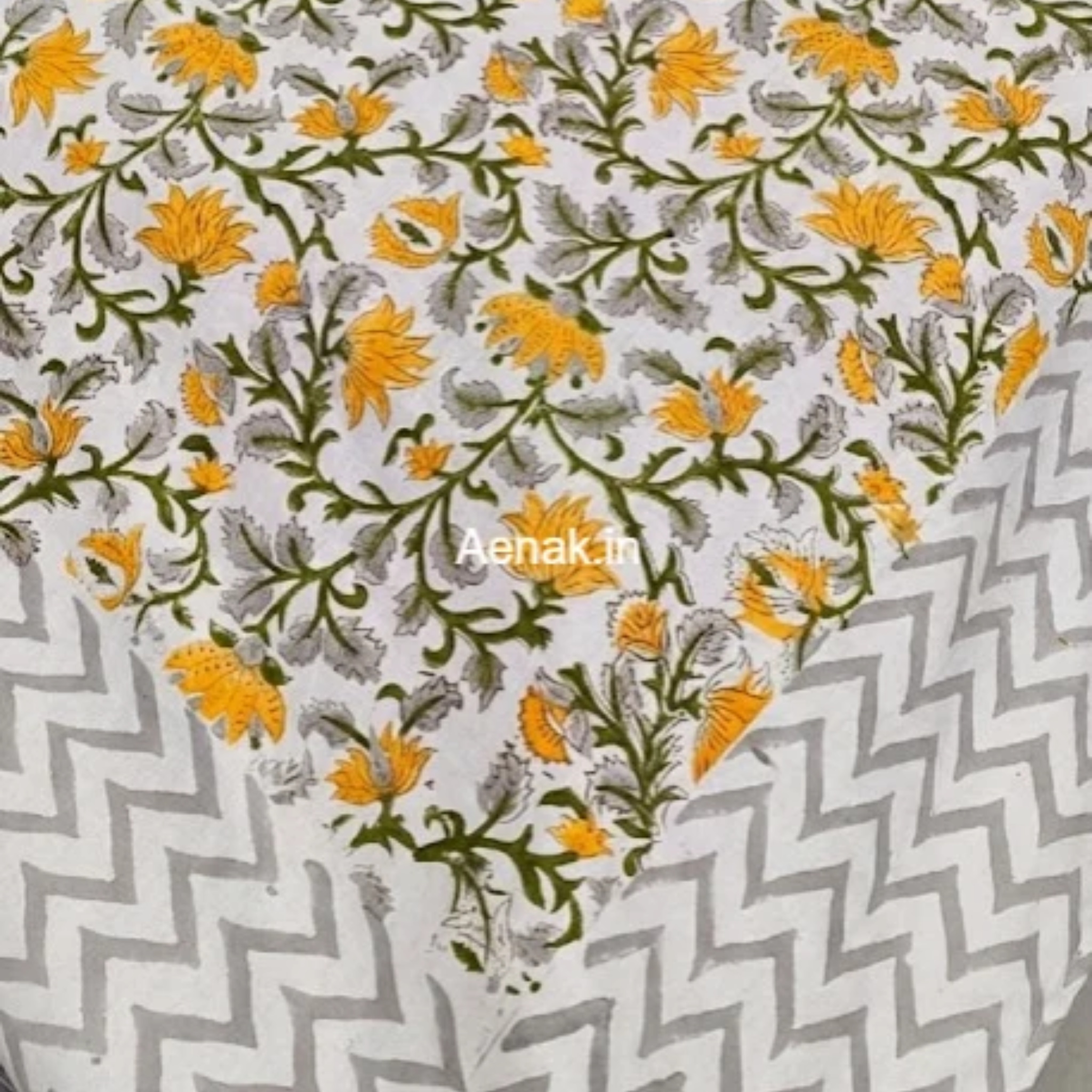 Yellow Marigold Handblock Table Cover by Aenak Studios | Tooffi