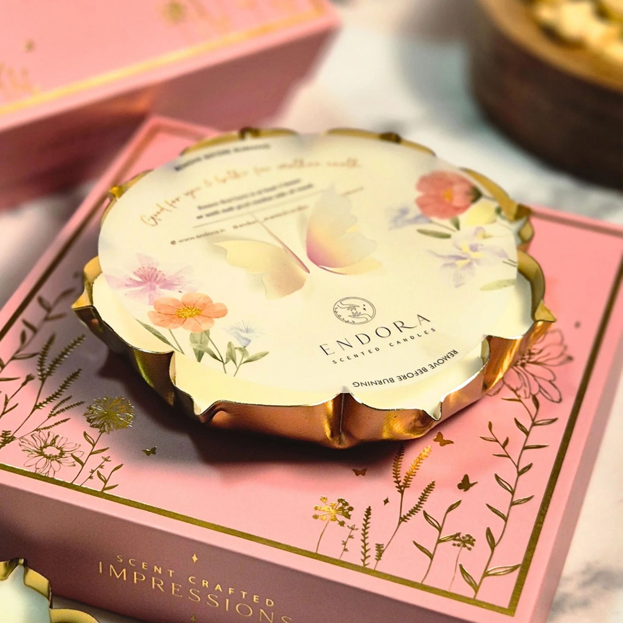 Gold Lotus Metal Urli | Scented Candle by Endora Scented Candles | Tooffi