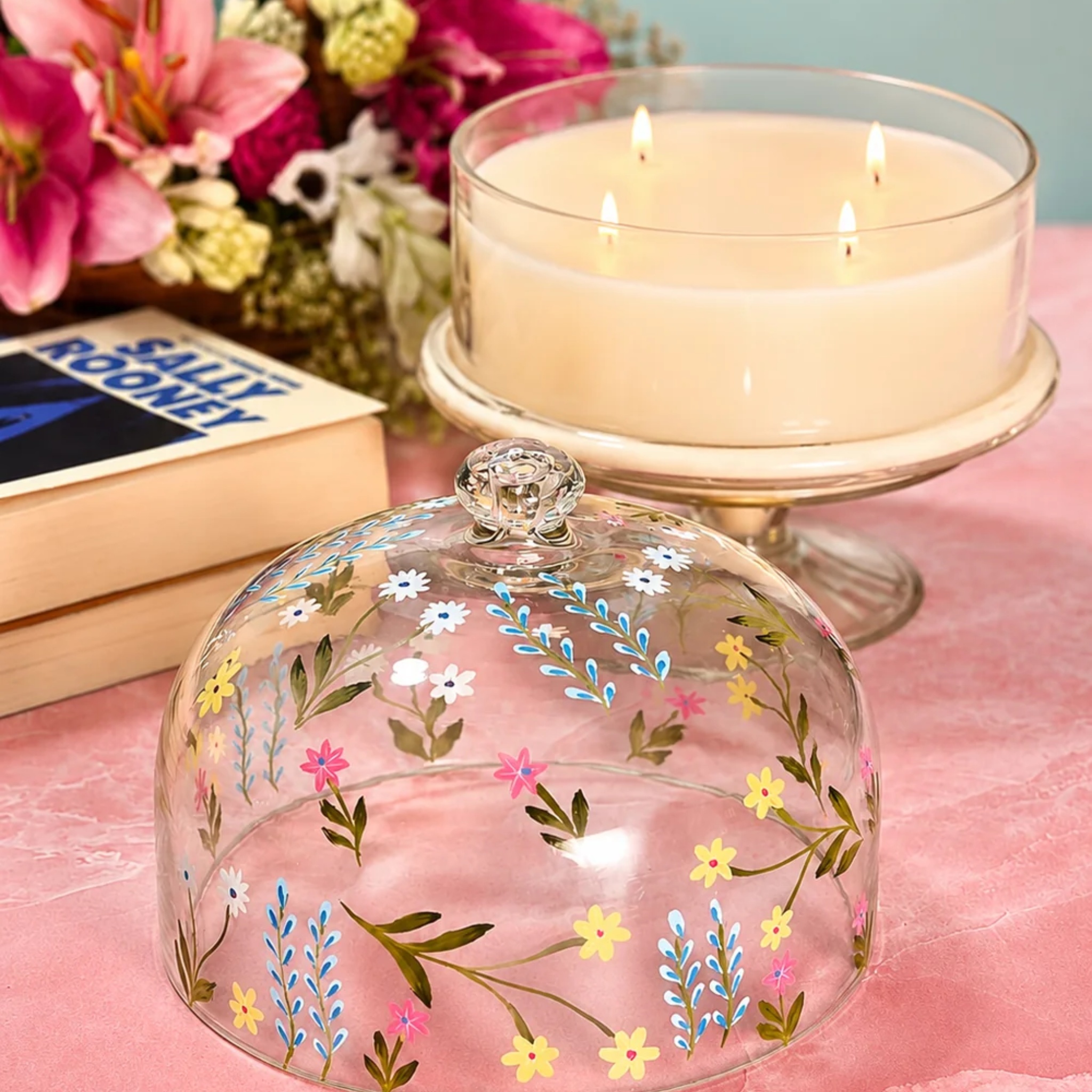 Floral Cascade Hand Painted Dome Jar Candle by Endora Scented Candles | Tooffi