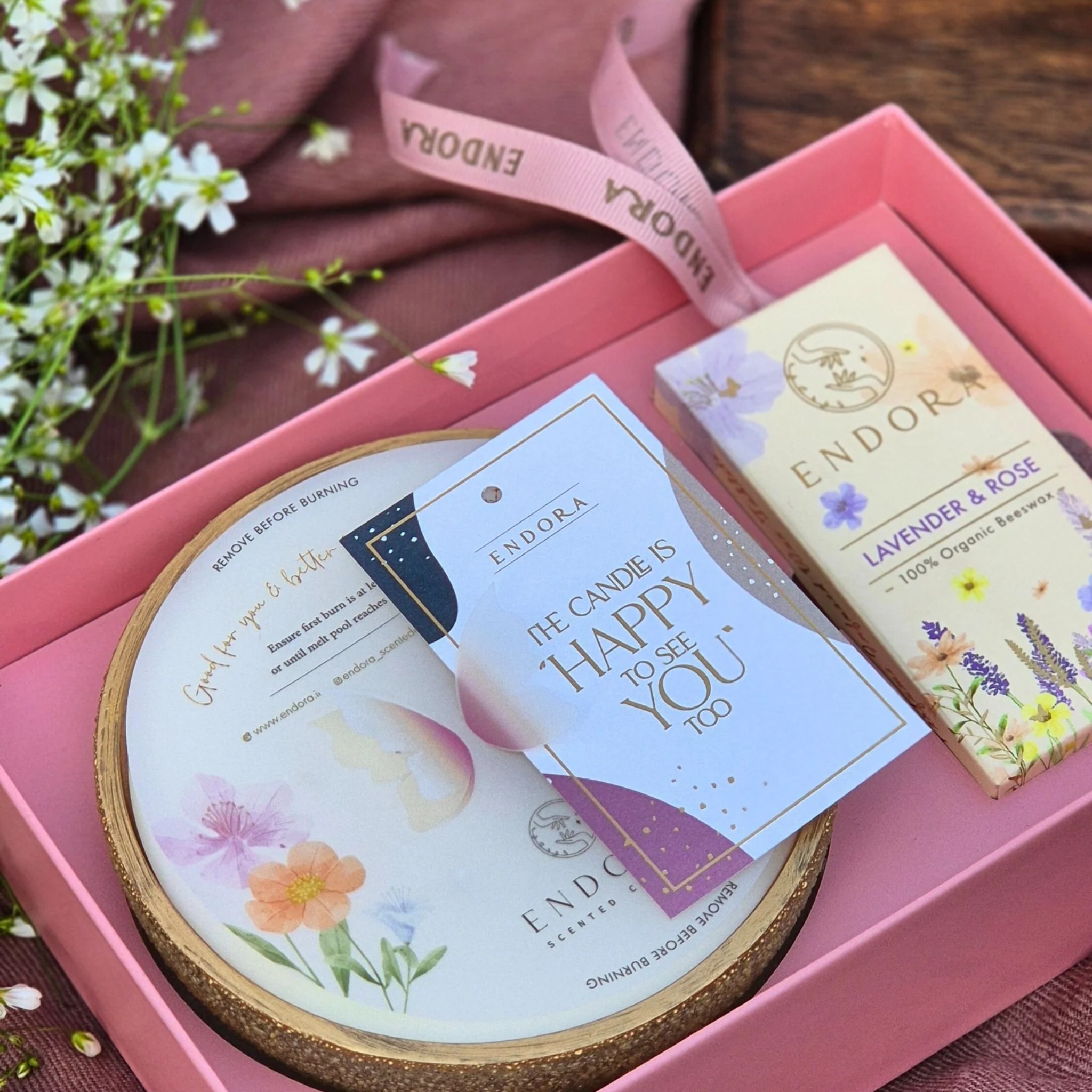 Scent Essential Gift Box (Floral) | 3 Wick Crinkle Bowl | Scented Candles by Endora Scented Candles | Tooffi