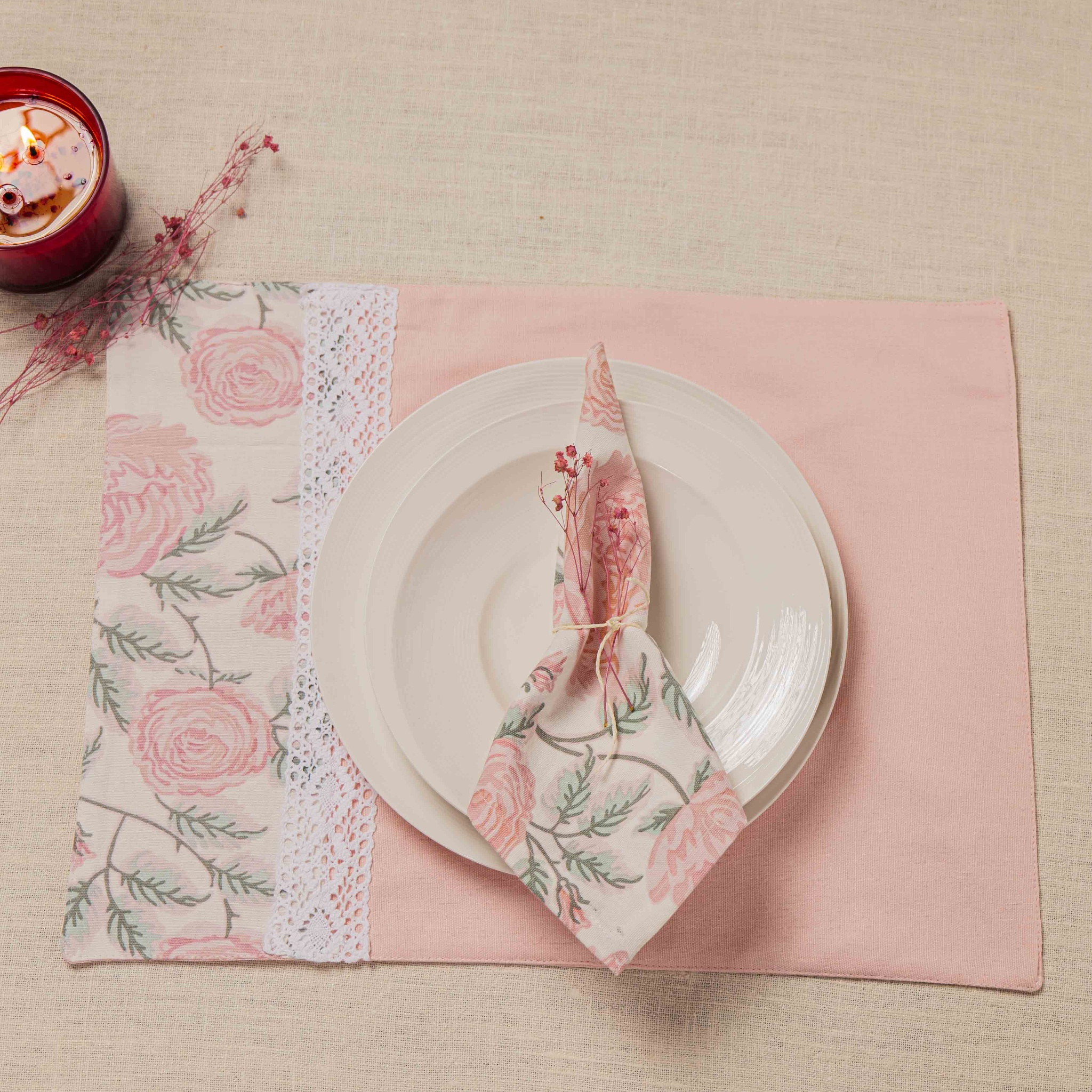 Blossom Peach Dining Set Placemat With Napkin Gift Set by Ammorada | Tooffi