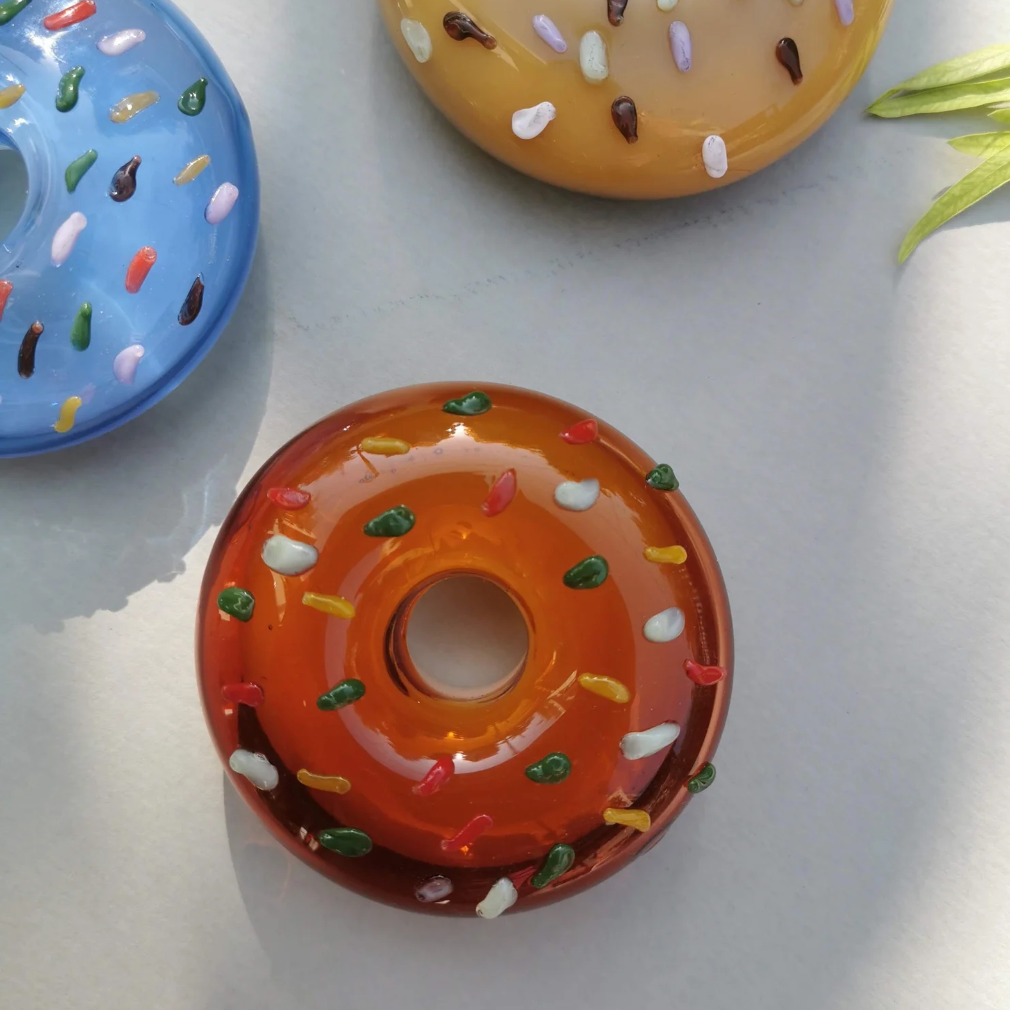 Retro Glass Donut Sculpture- Amber Color by RUSTIC HORSE GLASS STUDIO | Tooffi