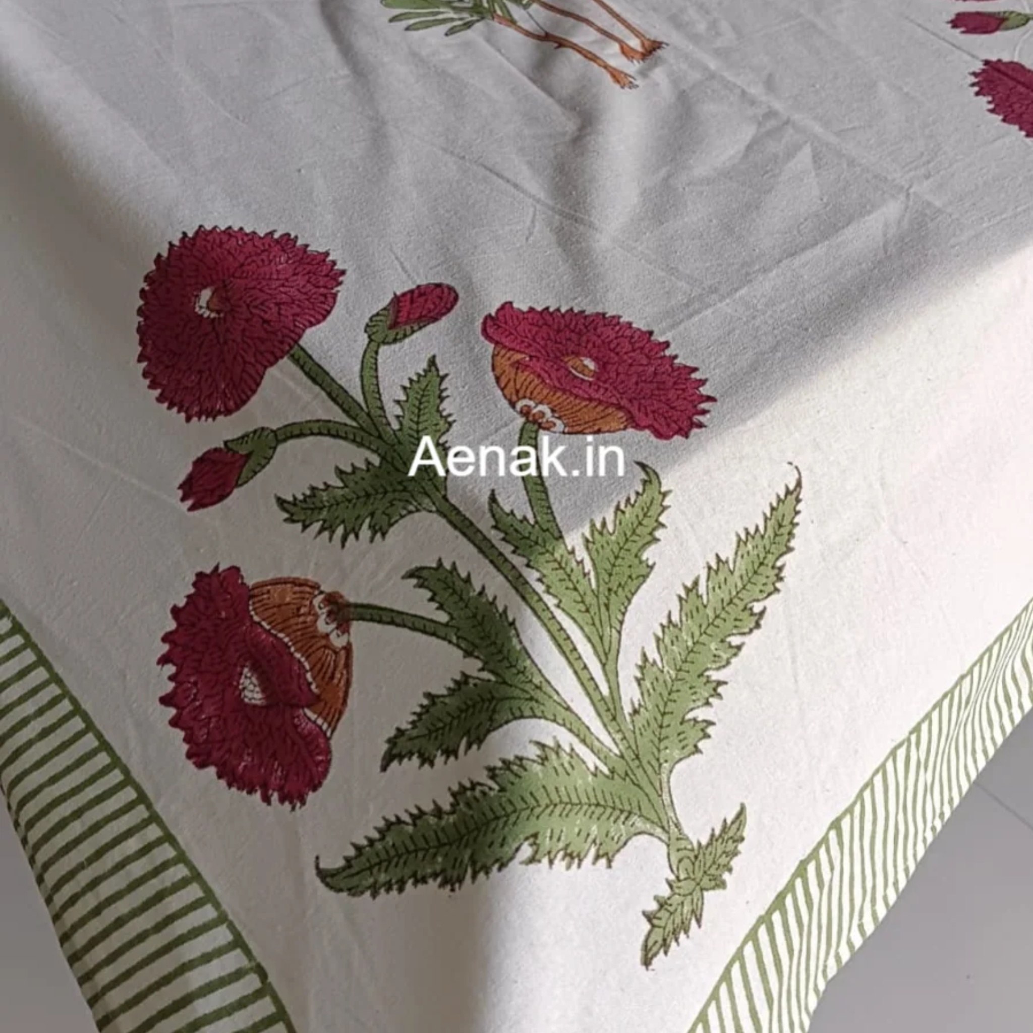 Red Dahlia Handblock Table Cover by Aenak Studios | Tooffi