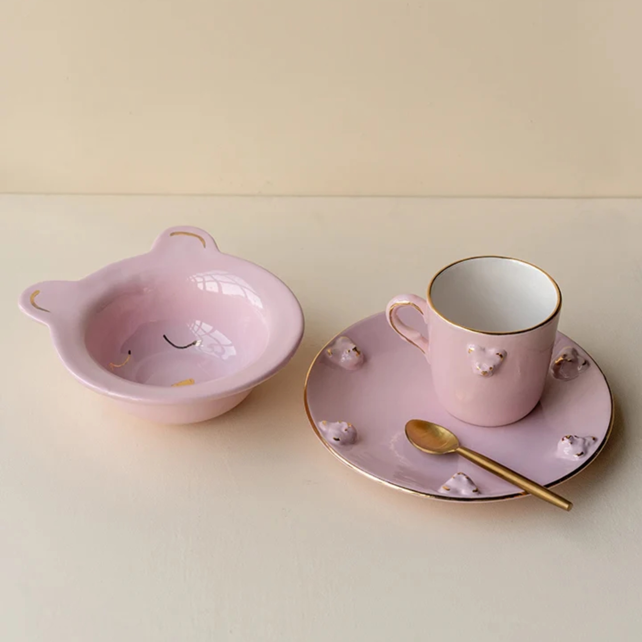 teddy breakfast set (set of 3) pink by nira's ceramics | Tooffi