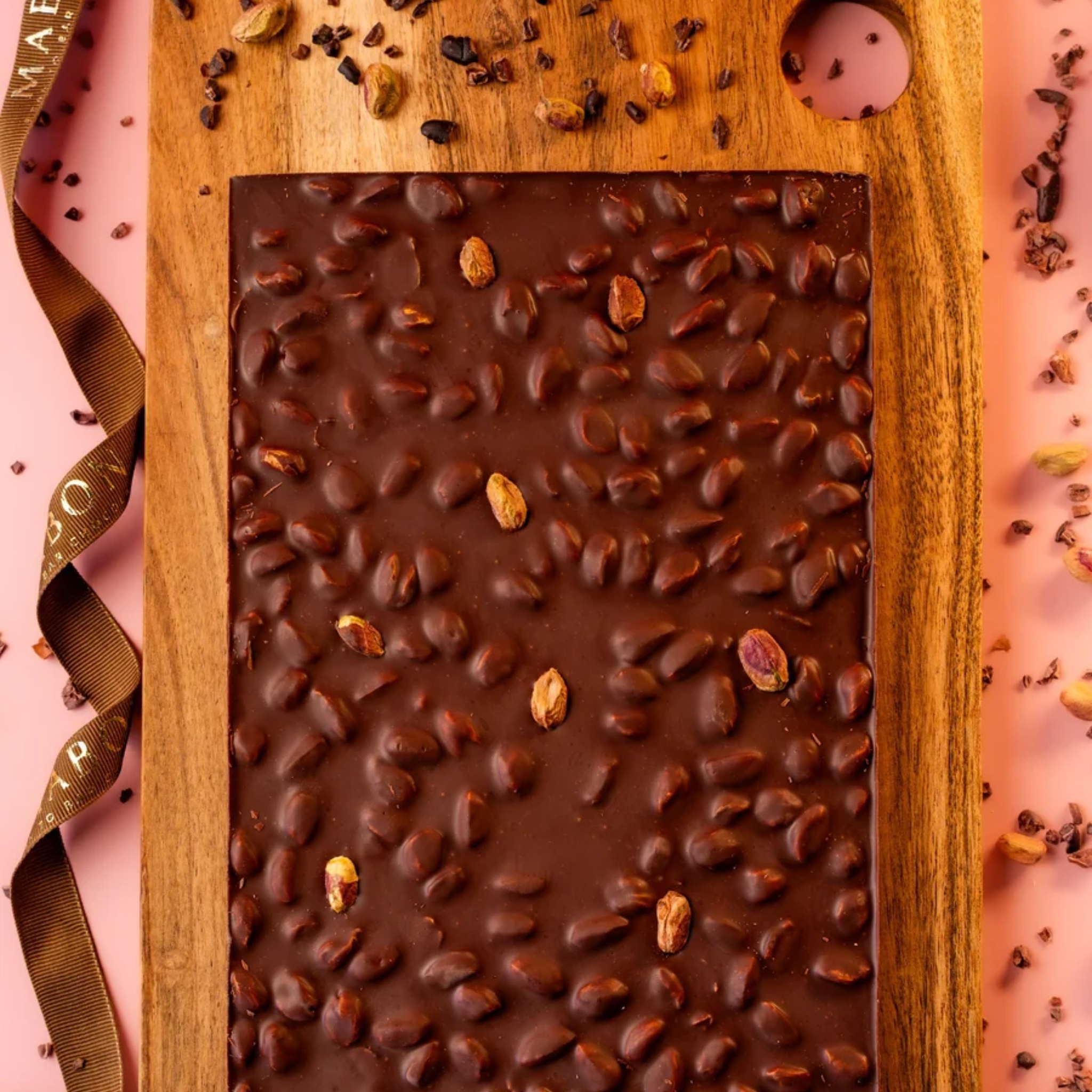 Roasted Pistachio 55% Dark Chocolate Bark Gift Box by Mabon Chocolates | Tooffi
