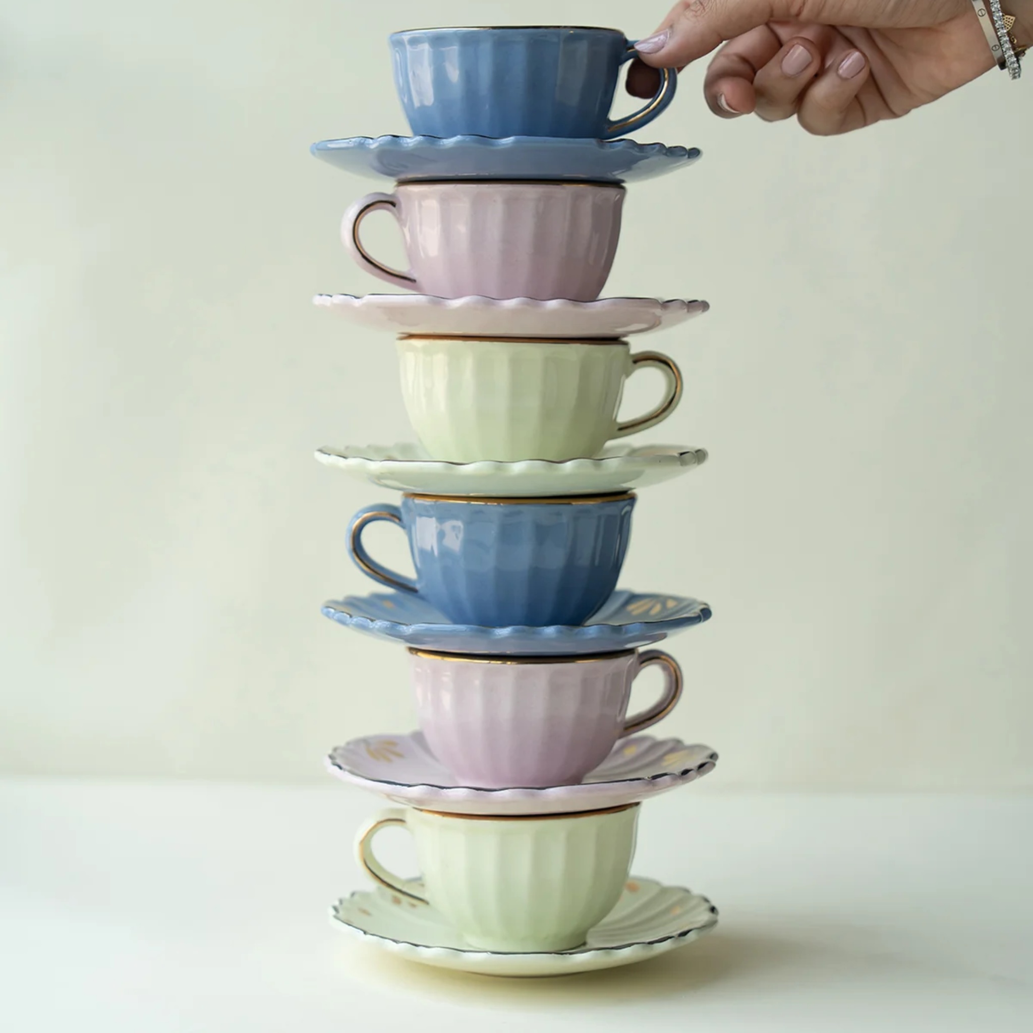 Spring cups & saucers (set of 6) by nira's ceramics | Tooffi