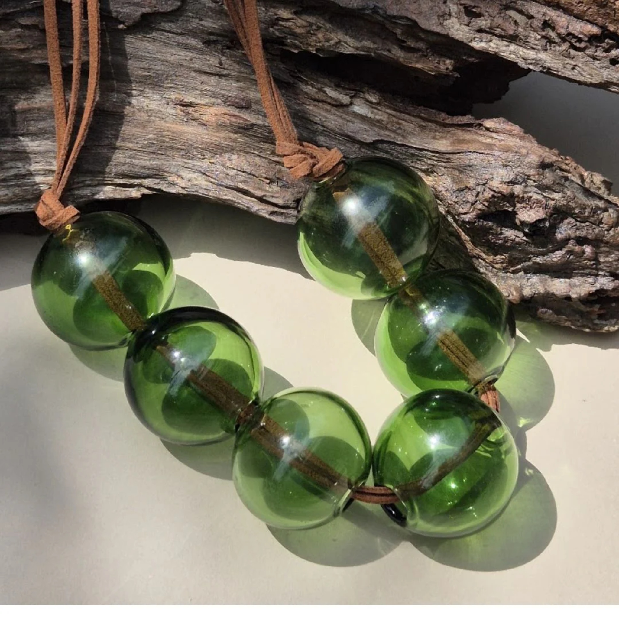 Verdant Halo Necklace | Handblown Glass Wearable Art by RUSTIC HORSE GLASS STUDIO | Tooffi