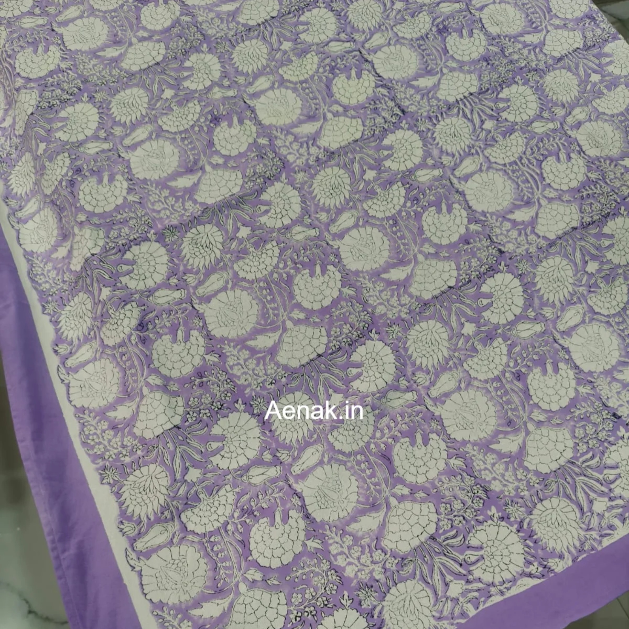 Purple Floral Garden Handblock Table Cover by Aenak Studios | Tooffi