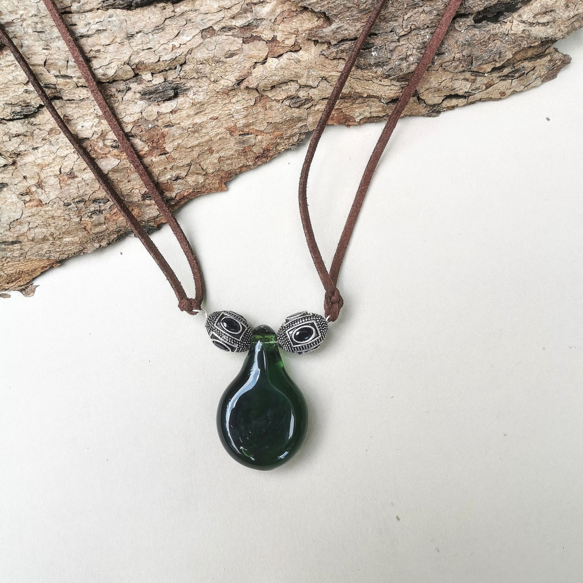 Green Jade Glass Necklace by RUSTIC HORSE GLASS STUDIO | Tooffi